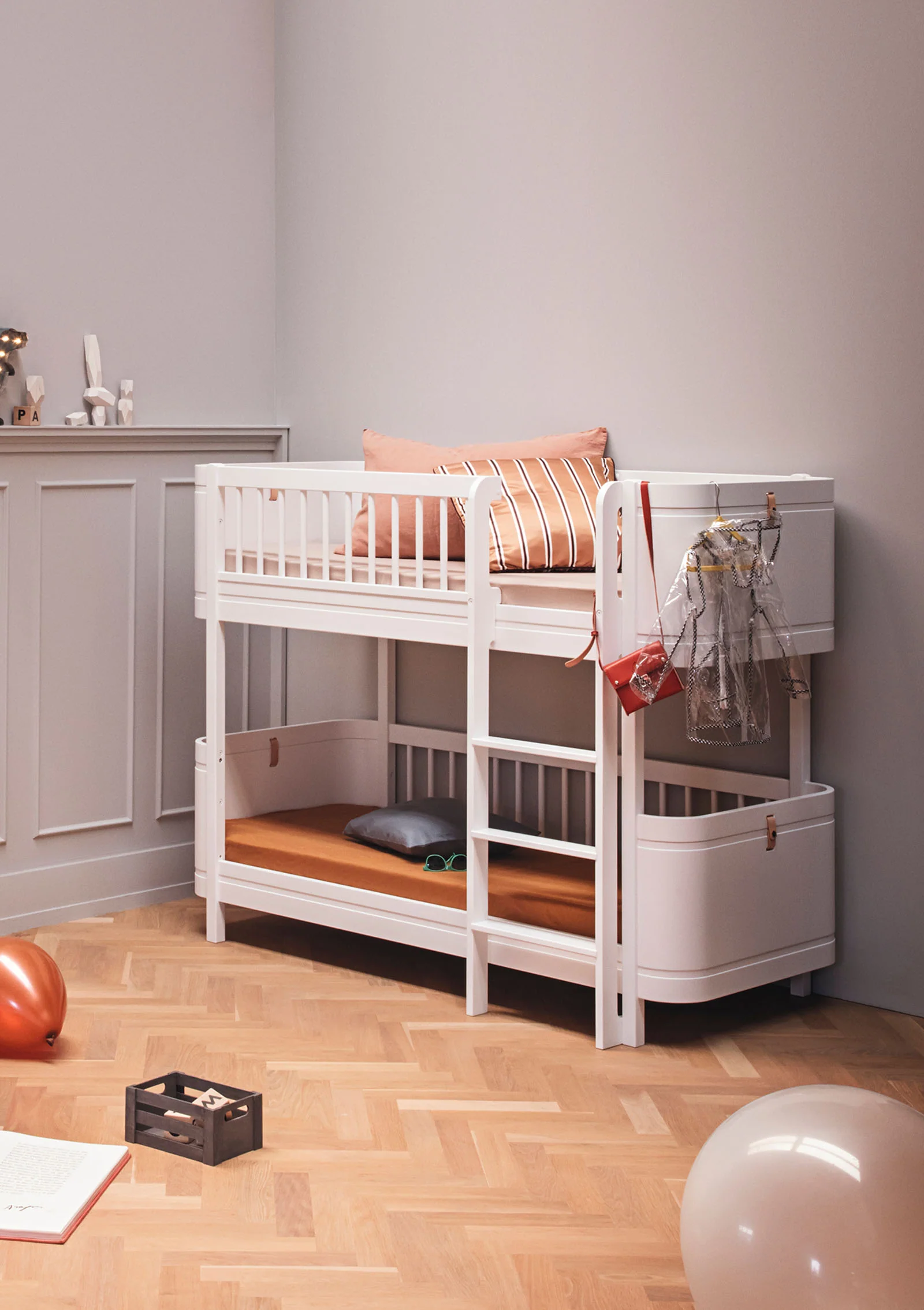 2025 Cama alta litera 'Wood' Mini+ blanca 162 x 68 cm