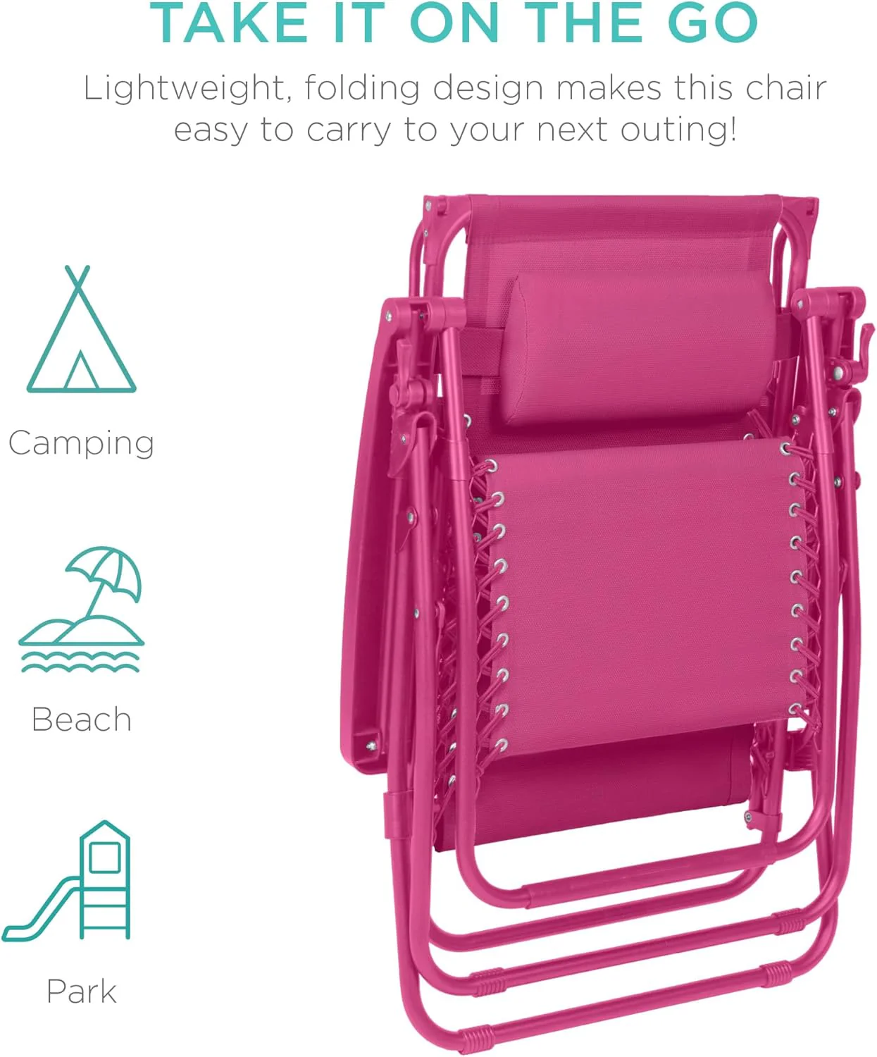 Best Choice Products – Silla Reclinable de Patio con Gravedad Cero, Ajustable y Plegable para Exteriores con Dosel, Almohada Cervical y Bandeja Lateral, Textileno – Azul Pavo Real