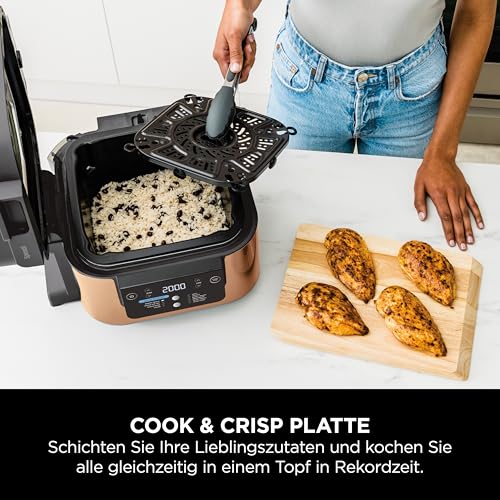 2025 Ninja Speedi Multicuiseur 2025, 5,7 L, Multicuiseur 10 en 1, Freidora de aire, Cocción lenta, Parrilla, Horno, Negro y Cobre ON400EUCP