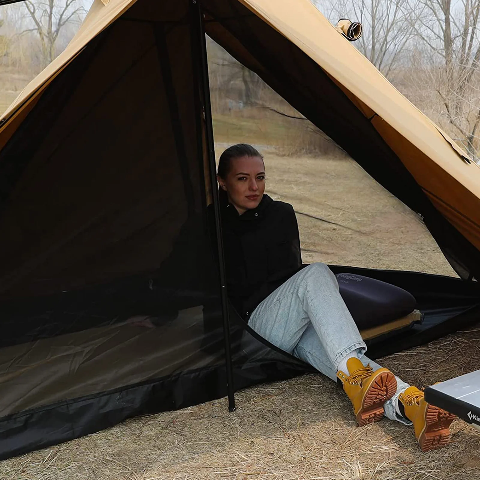 2025 KingCamp Torino 2 – Tienda espaciosa para 1-2 personas con estructura simple de un solo mástil, salida para chimenea, resistente al invierno, repelente al agua y compacta