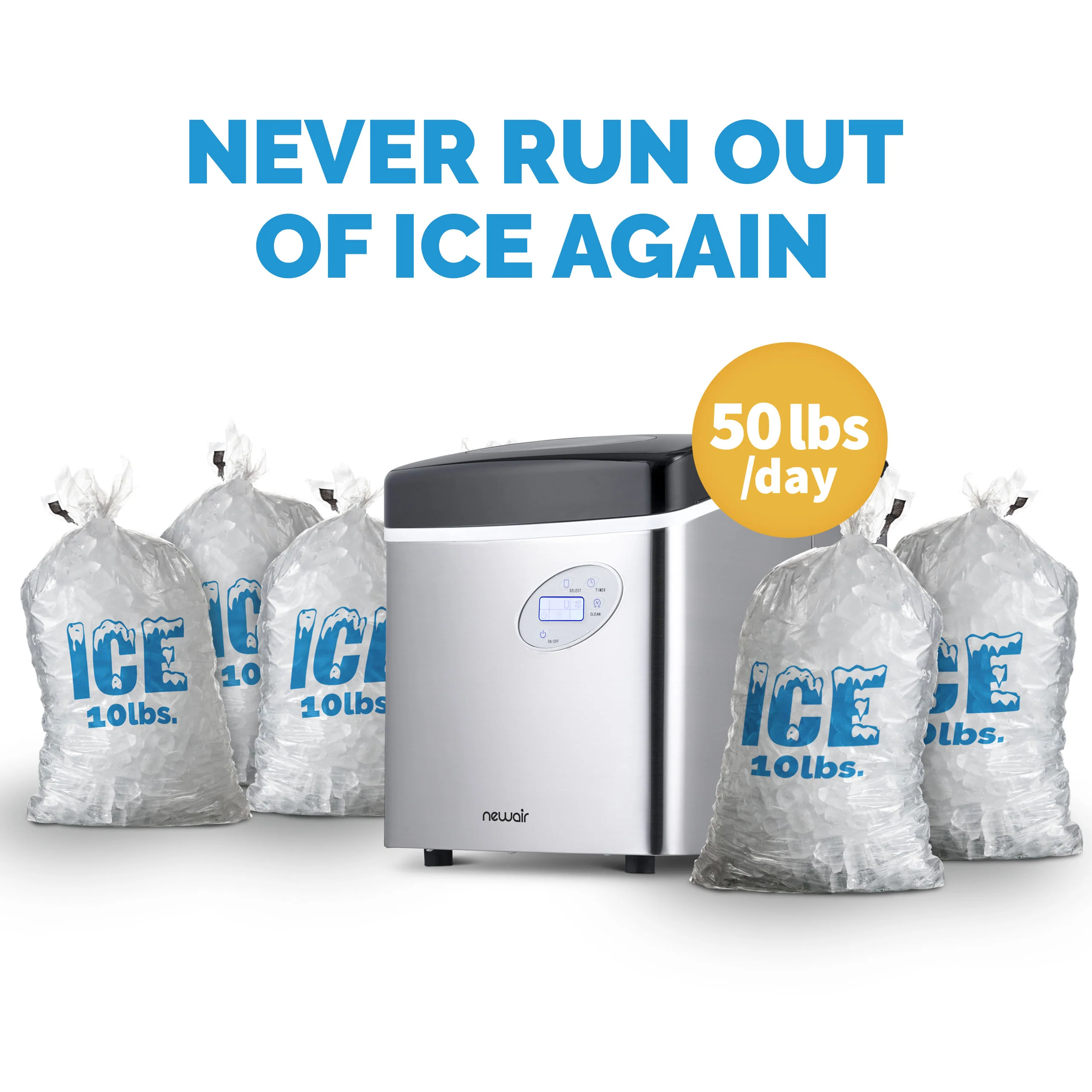2025 Máquina de Hielo de Encimera Newair® – Cubos de Hielo en Forma de Bala, Rojo