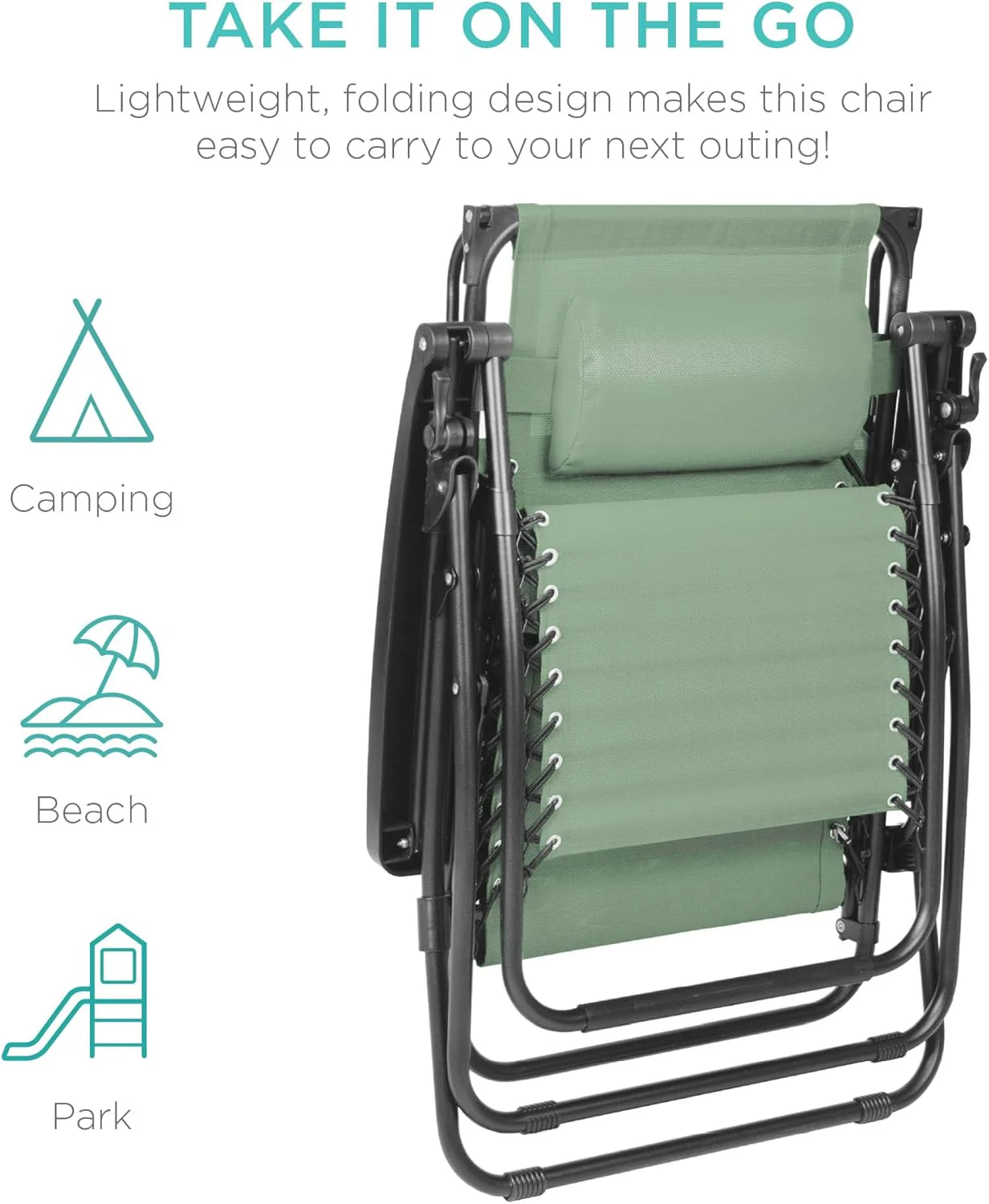 Best Choice Products – Silla Reclinable de Patio con Gravedad Cero, Ajustable y Plegable para Exteriores con Dosel, Almohada Cervical y Bandeja Lateral, Textileno – Azul Pavo Real