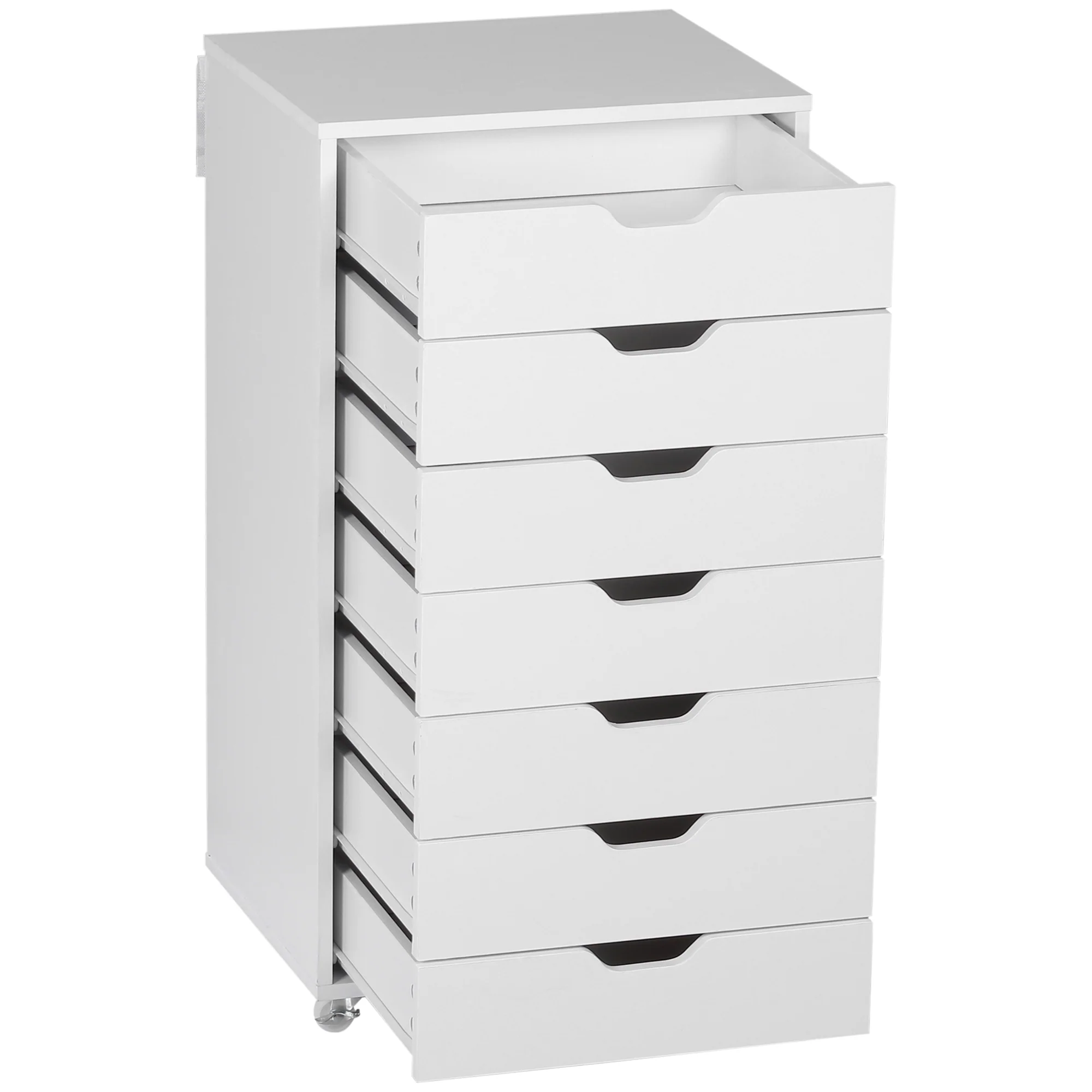 Cajonera Vertical de 7 Cajones, Mueble de Oficina Móvil con Ruedas, Blanco