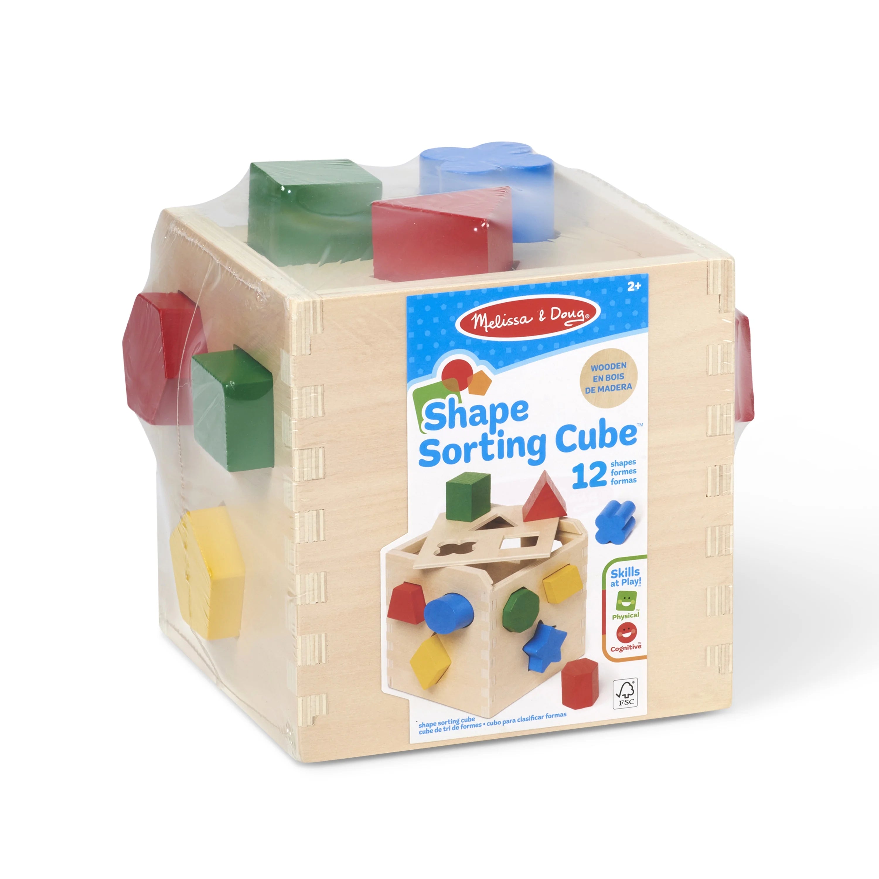 Melissa & Doug Cubo de Clasificación de Formas – Juguete Clásico de Madera con 12 Formas