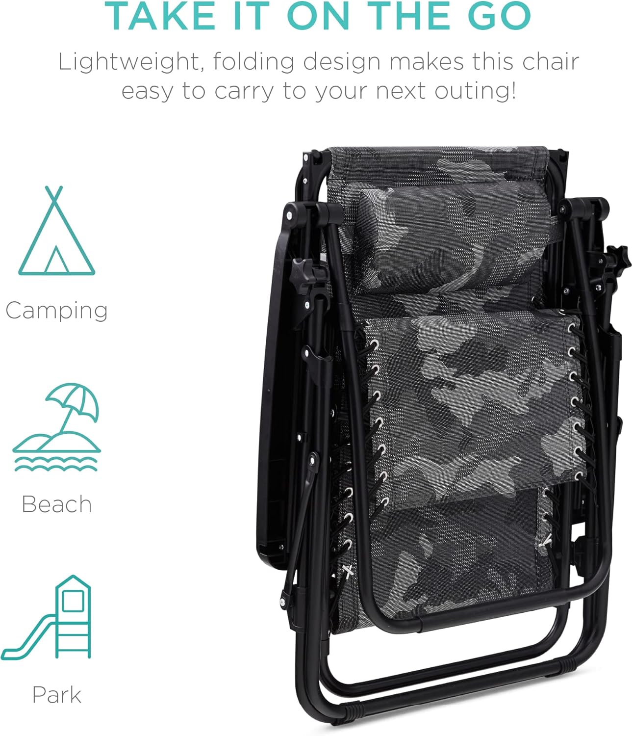 Best Choice Products – Silla Reclinable de Patio con Gravedad Cero, Ajustable y Plegable para Exteriores con Dosel, Almohada Cervical y Bandeja Lateral, Textileno – Azul Pavo Real