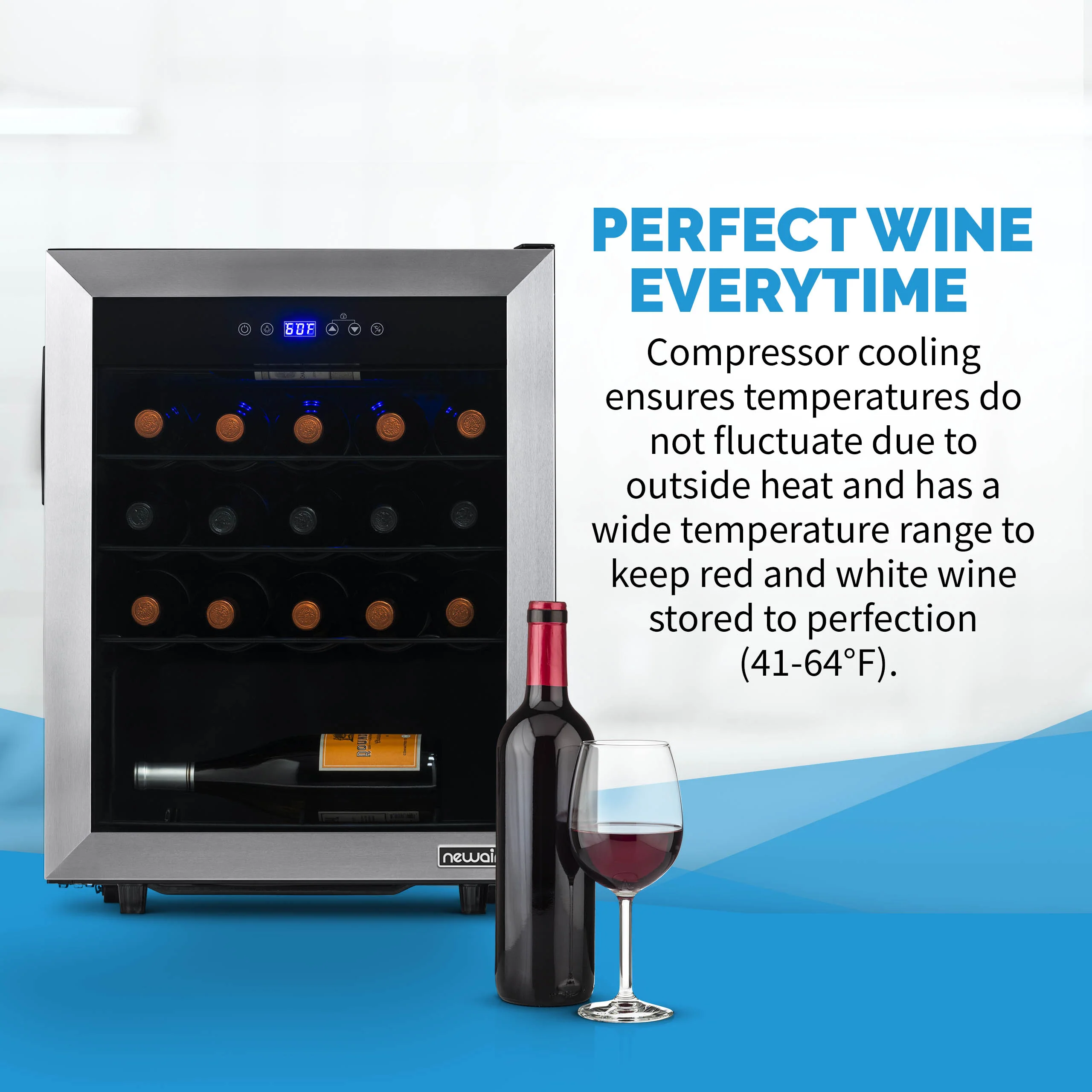 2025 Refrigerador de Vinos Independiente Newair® de Acero Inoxidable – 23 Botellas – 18,9