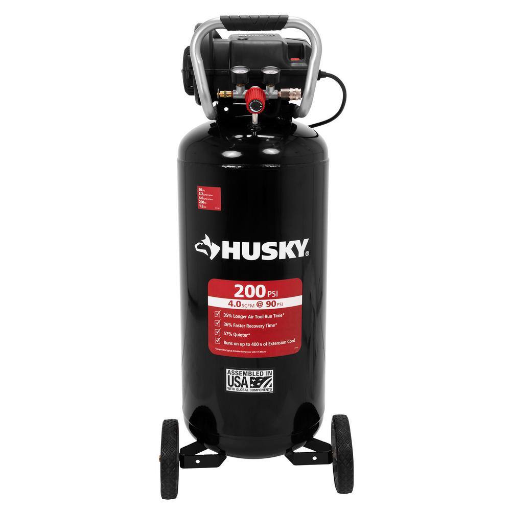 2025 Compresor de aire eléctrico portátil vertical Husky 20 galones, 200 PSI, sin aceite – Modelo C202H