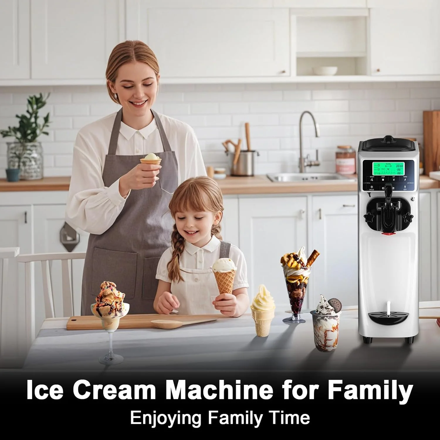 Máquina de helado italiano GSEICE – Capacidad de 12 L (3,2 galones), monofunción, de instalación libre con función de preenfriamiento – Ideal para el hogar, escuelas, tiendas o uso comercial