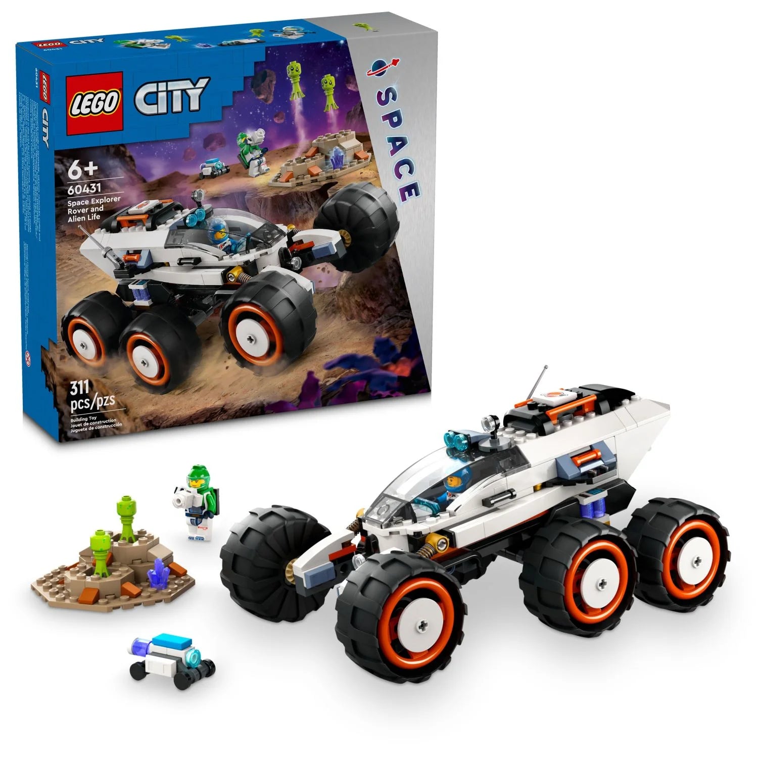 LEGO City Explorador Espacial con Rover y Vida Extraterrestre, Juguete Espacial para Niños y Niñas de 6 Años en Adelante con 2 Minifiguras, Robot y Figuras Extraterrestres, Juguete STEM de Juego Imaginativo, 60431