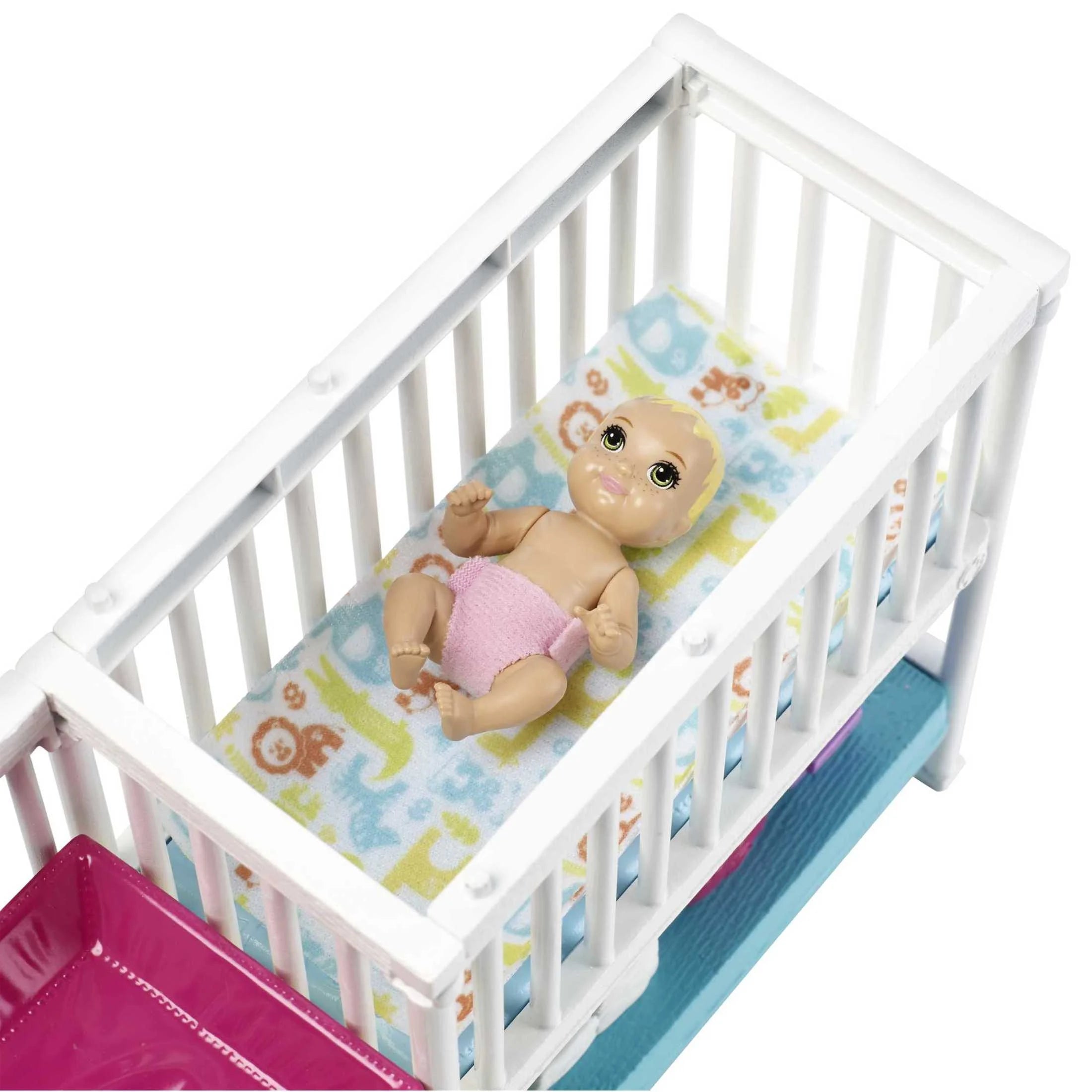 Barbie Skipper Babysitters Inc Juego de Cuna Nap n Nurture con Muñeca Morena, Bebé y Accesorios