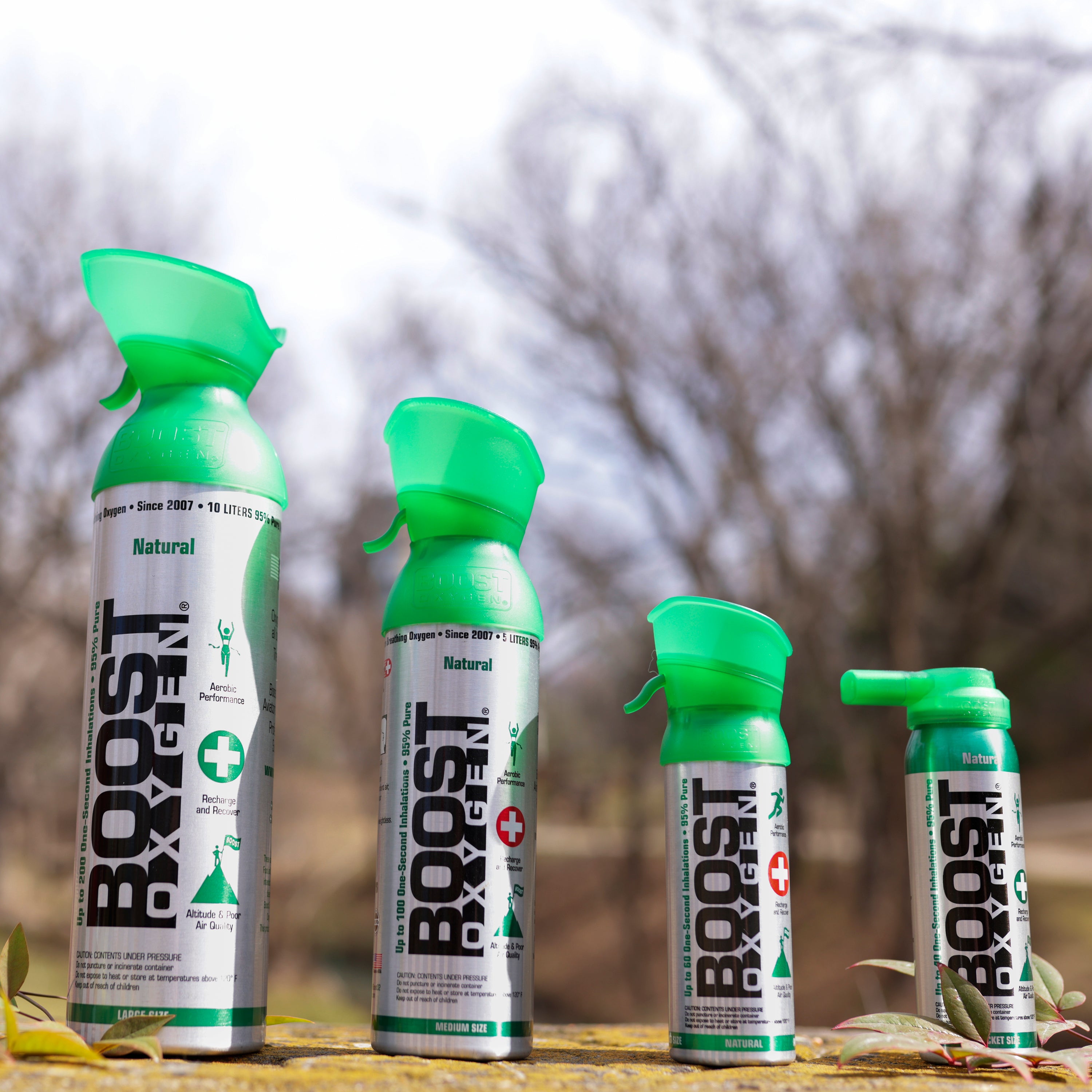 Boost Oxygen Natural Portátil 10 Litros Oxígeno Puro en Botella, Sin Sabor (Paquete de 18)