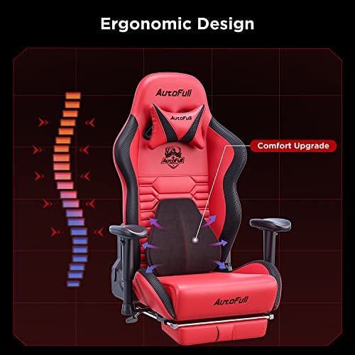 AutoFull Escritorio de Juego y Silla de Oficina con Soporte Lumbar Ergonómico, Estilo Racing, Cuero PU, Silla de Tarea Giratoria Ajustable de Espalda Alta para PC