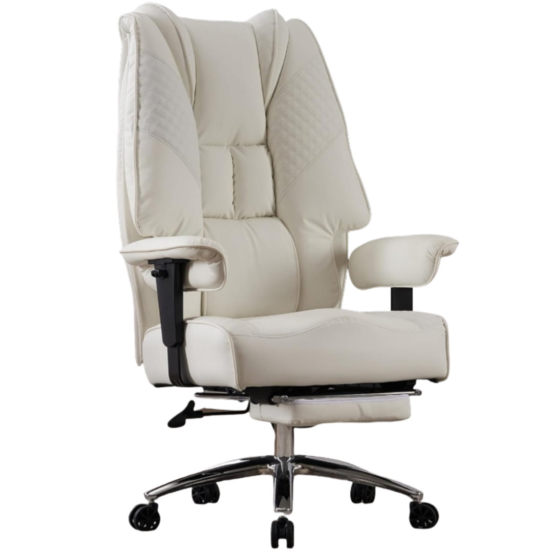 Silla de Oficina Alta y Ancha para 400 lbs, Silla Ejecutiva de Cuero con Respaldo Alto y Reposapiés, Silla Ergonómica con Soporte Lumbar para Aliviar el Dolor de Espalda Baja (Beige)