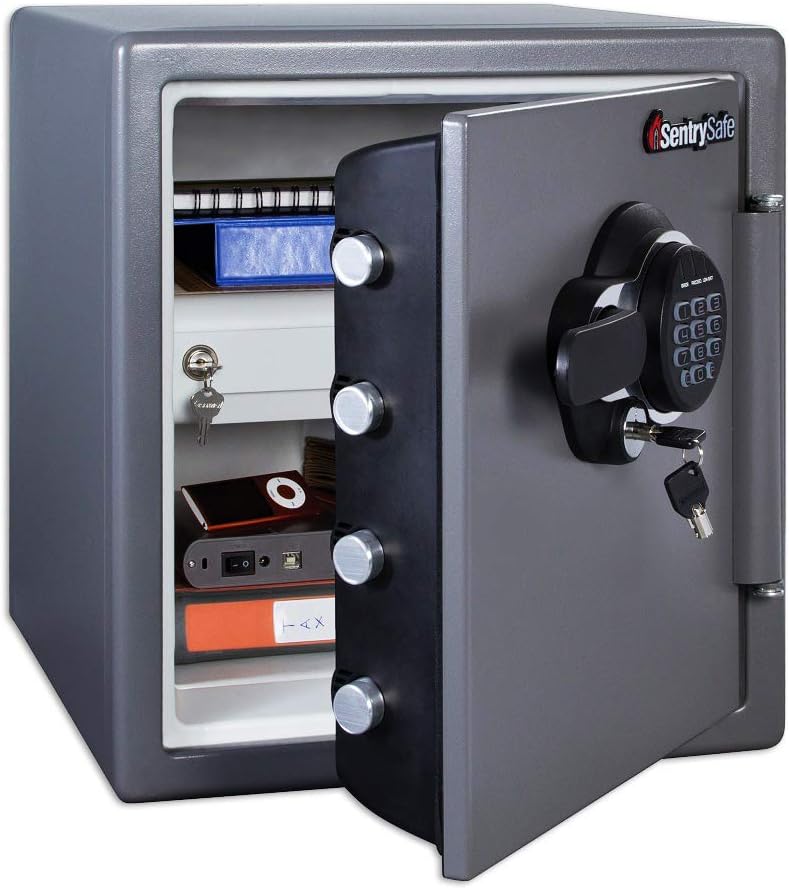 Master Lock Caja de Seguridad para Llaves, Paquete Exterior con Caja Fuerte SentrySafe a Prueba de Fuego y Agua, 1.23 Pies Cúbicos