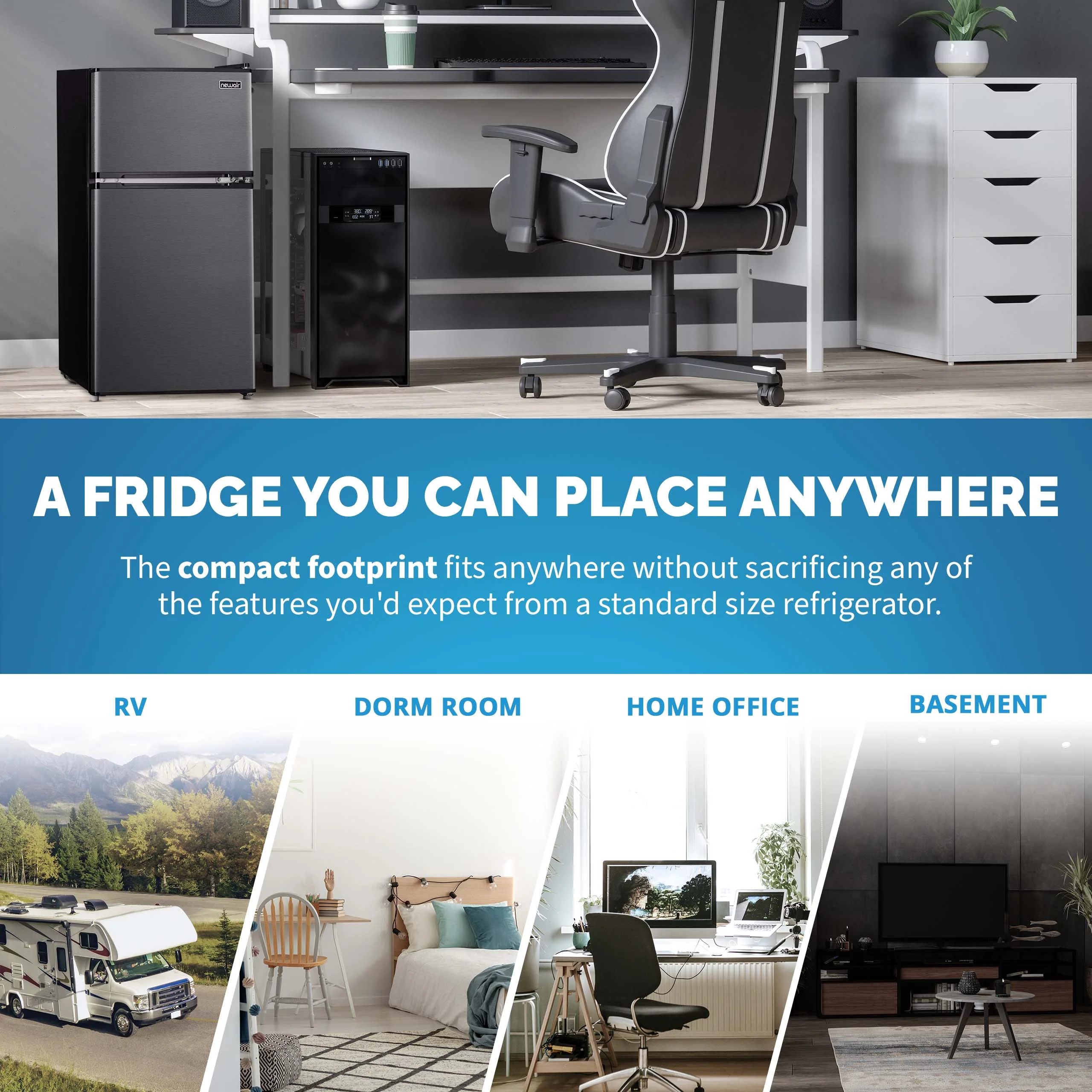 2025 Refrigerador Mini Bar Compacto Newair con Congelador – Negro (3,1 pies³)