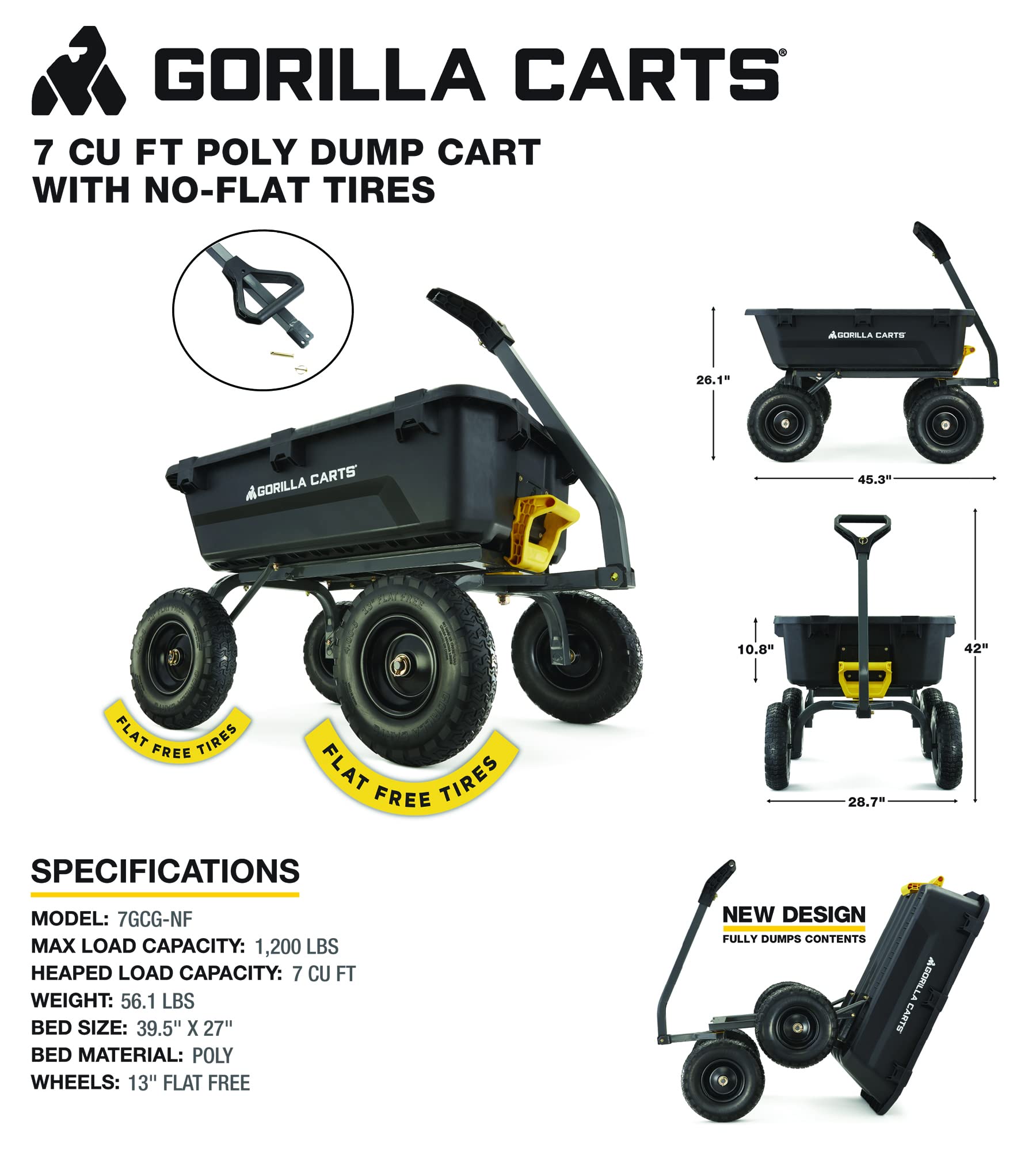 2025 Carro de Jardín Gorilla Carts de Alta Resistencia con Neumáticos Sin Aire