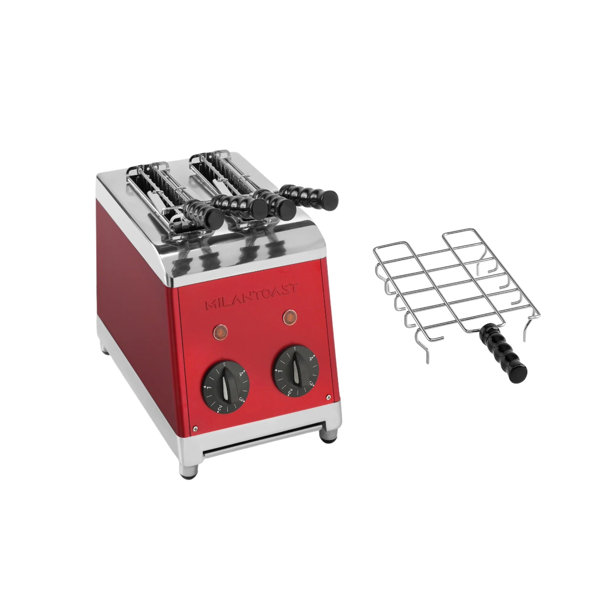 2025 Tostadora Milantoast de 2 ranuras con pinzas y soporte para panecillos