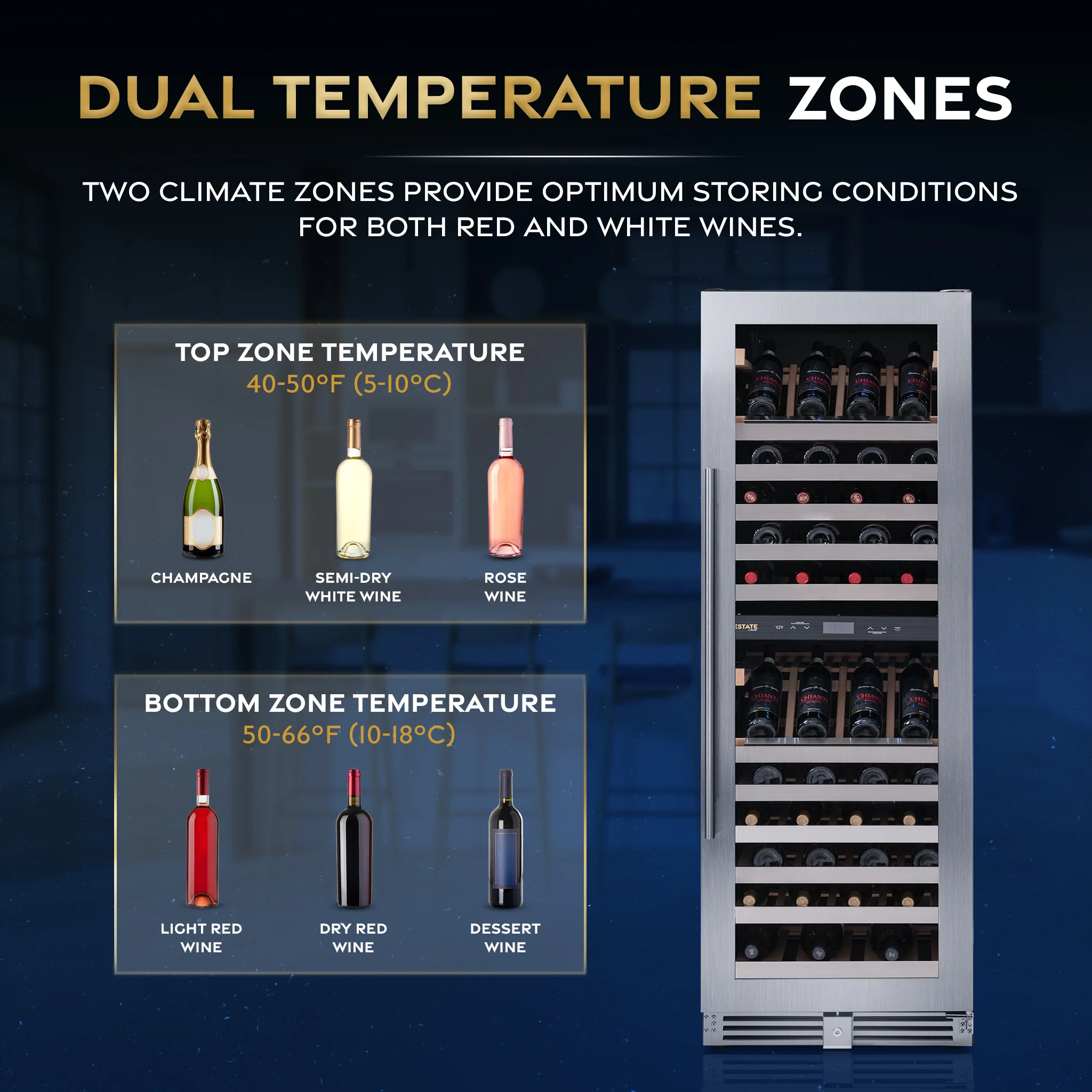 2025 Refrigerador de Vinos Independiente Newair ESTATE – Acero Inoxidable (160 botellas)