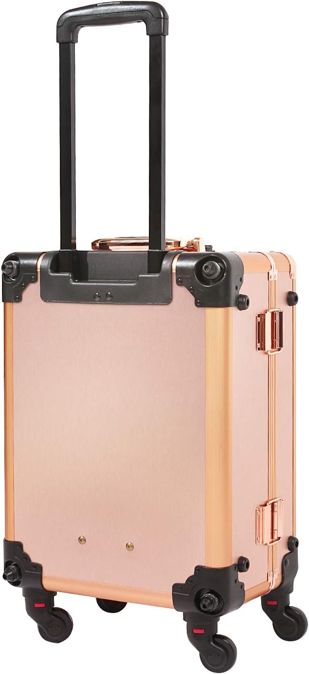 Maletín mediano para maquillaje con cerradura de código, espejo iluminado, altavoz, organizador de cosméticos de viaje, trolley profesional para artistas, estuche independiente para estudio