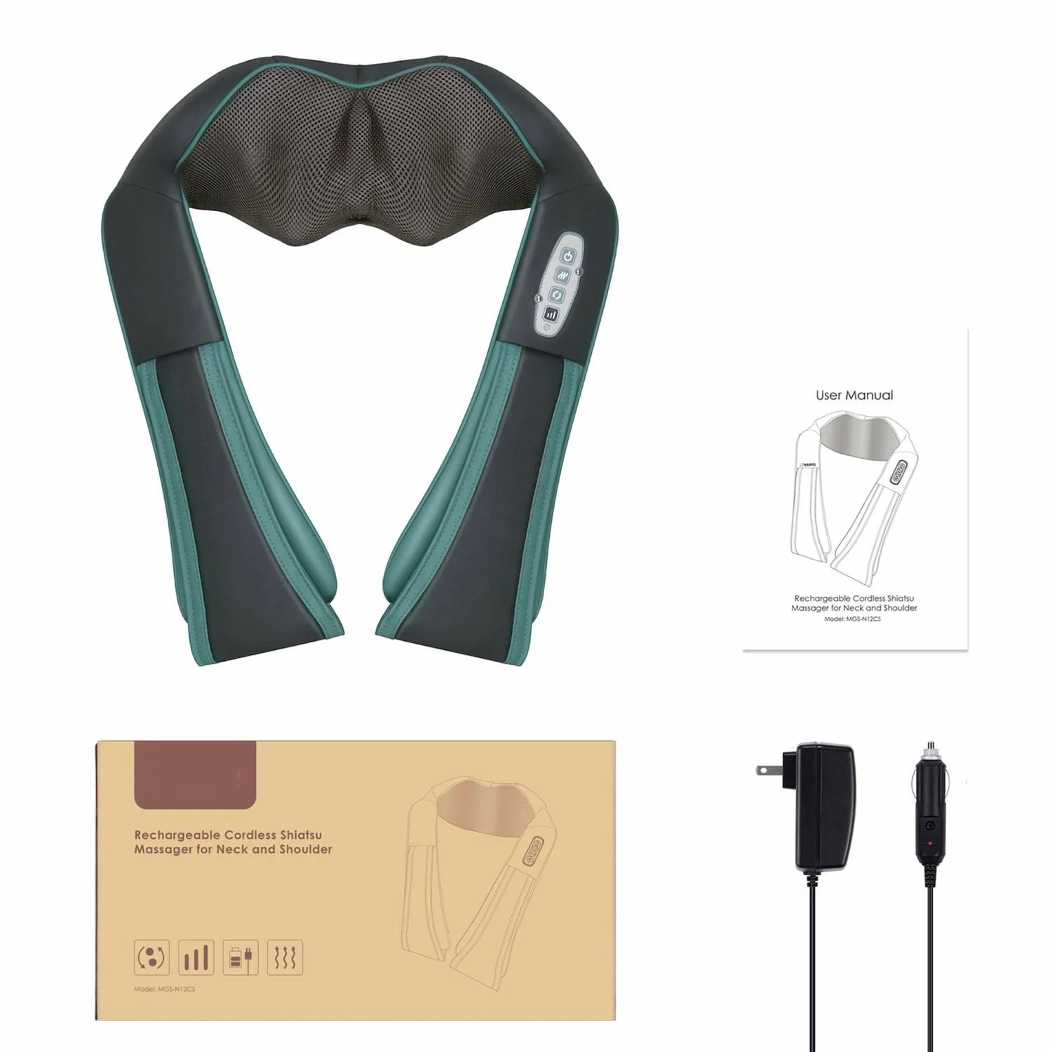 2025 Naipo MGS-N12CS – Masajeador Inalámbrico Shiatsu para Cuello y Hombros