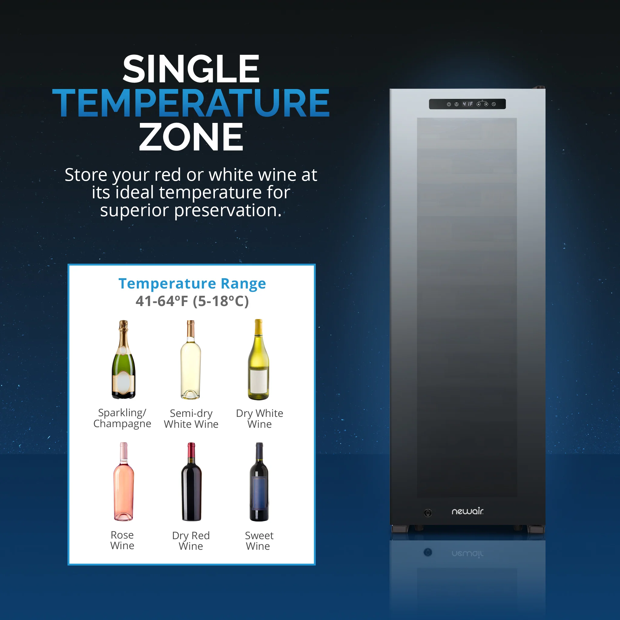 2025 Newair® Refrigerador de Vinos Independiente Negro – 62 Botellas – 16,9