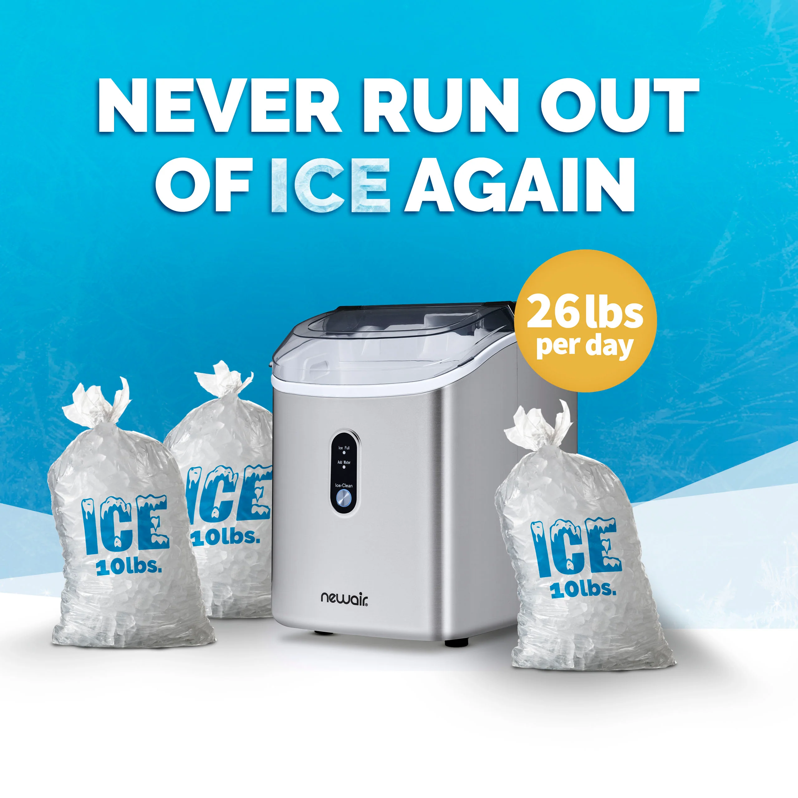 2025 Máquina de Hielo en Trozos de Mostrador Newair® – 33 lb/día