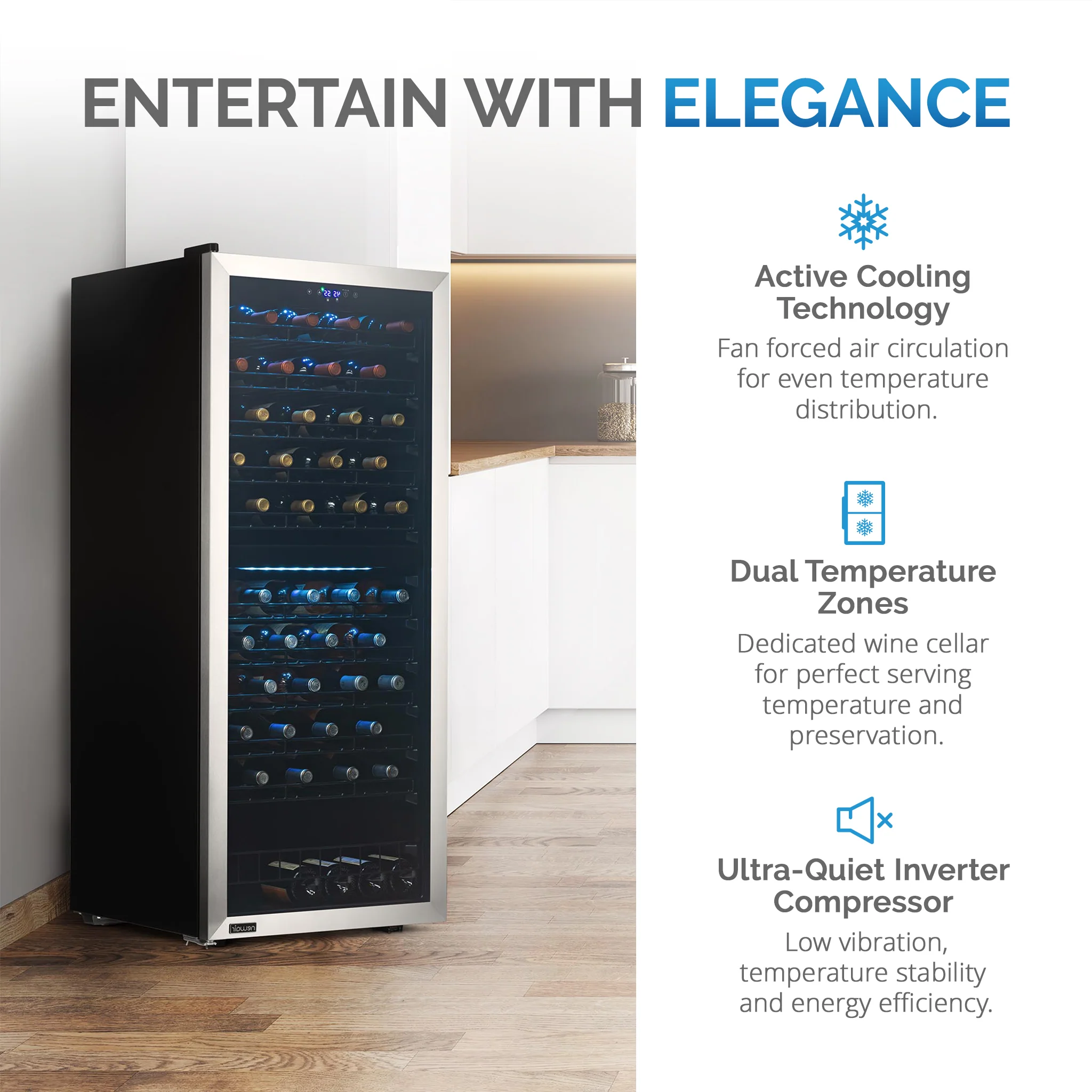 2025 Refrigerador de Vinos Independiente Newair® de Acero Inoxidable – 98 Botellas – 23