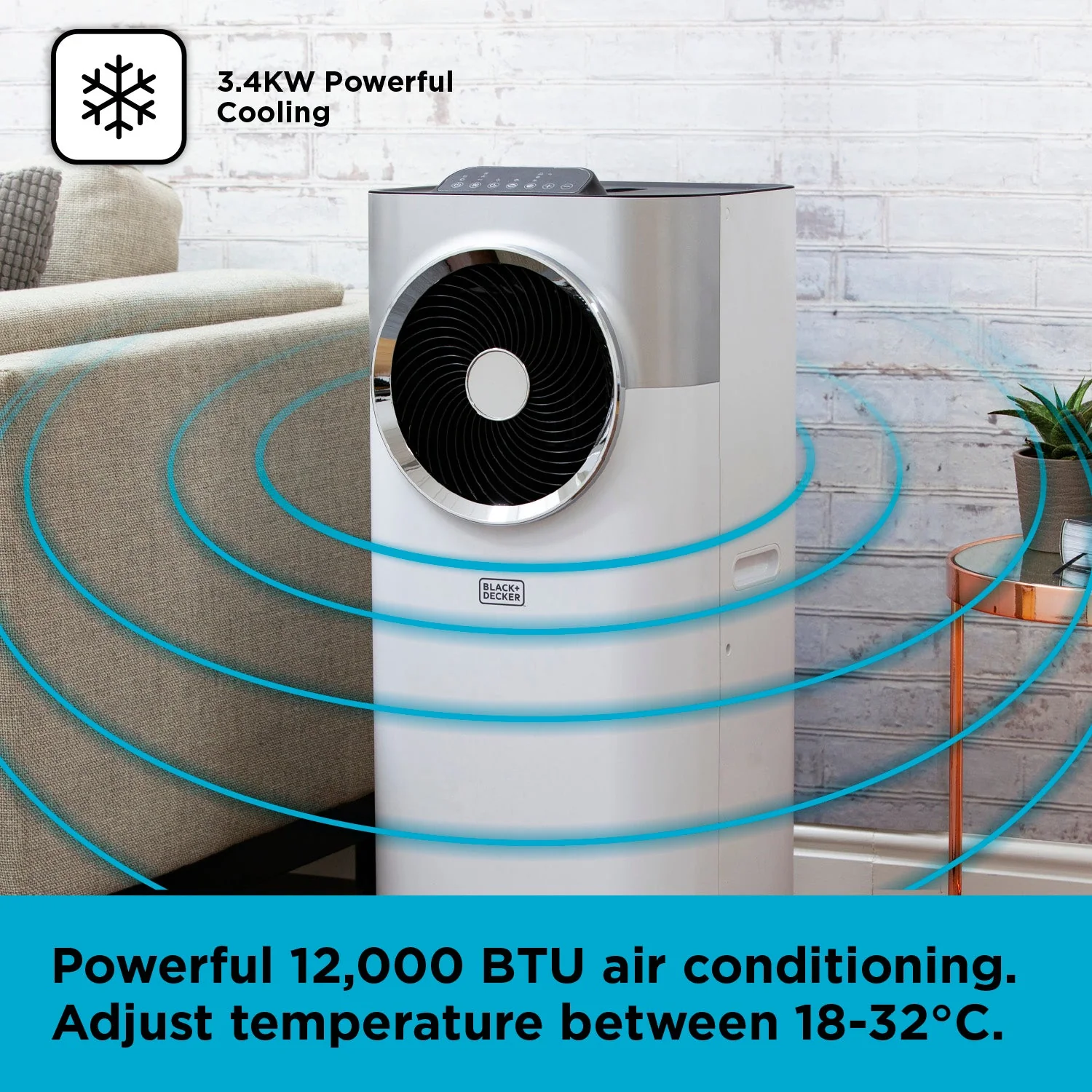 Aire Acondicionado Móvil 3 en 1 Black+Decker BXAC40008GB 12000 BTU Blanco