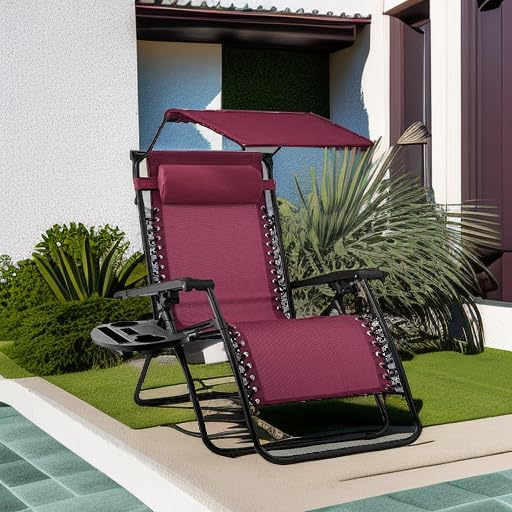 Best Choice Products – Silla Reclinable de Patio con Gravedad Cero, Ajustable y Plegable para Exteriores con Dosel, Almohada Cervical y Bandeja Lateral, Textileno – Azul Pavo Real