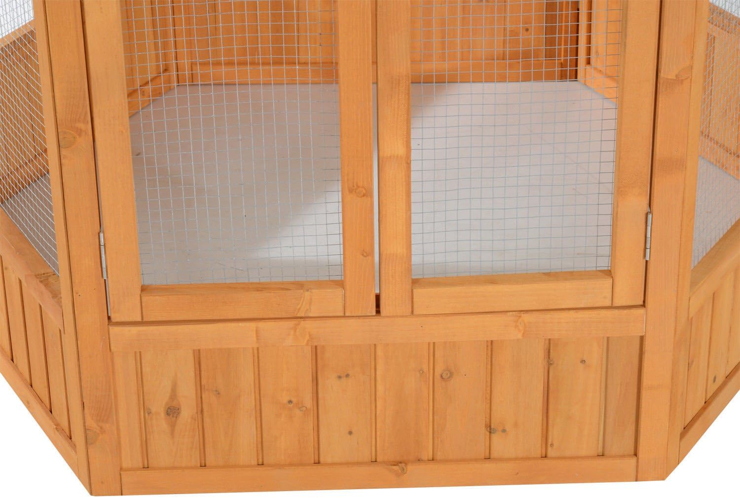 2025 Aviario Hexagonal Grande de Madera para Exteriores con Techo Cubierto