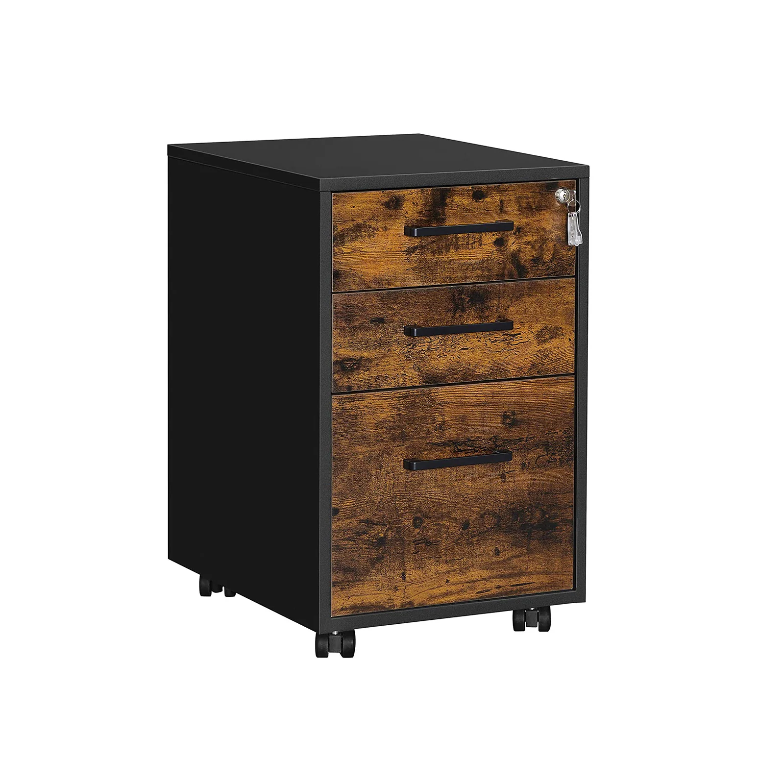 Archivador Móvil SONGMICS con Ruedas y Cerradura – Mueble de Oficina para Carpetas Colgantes A4/Legal/Carta, Estilo Industrial, Marrón Rústico y Negro