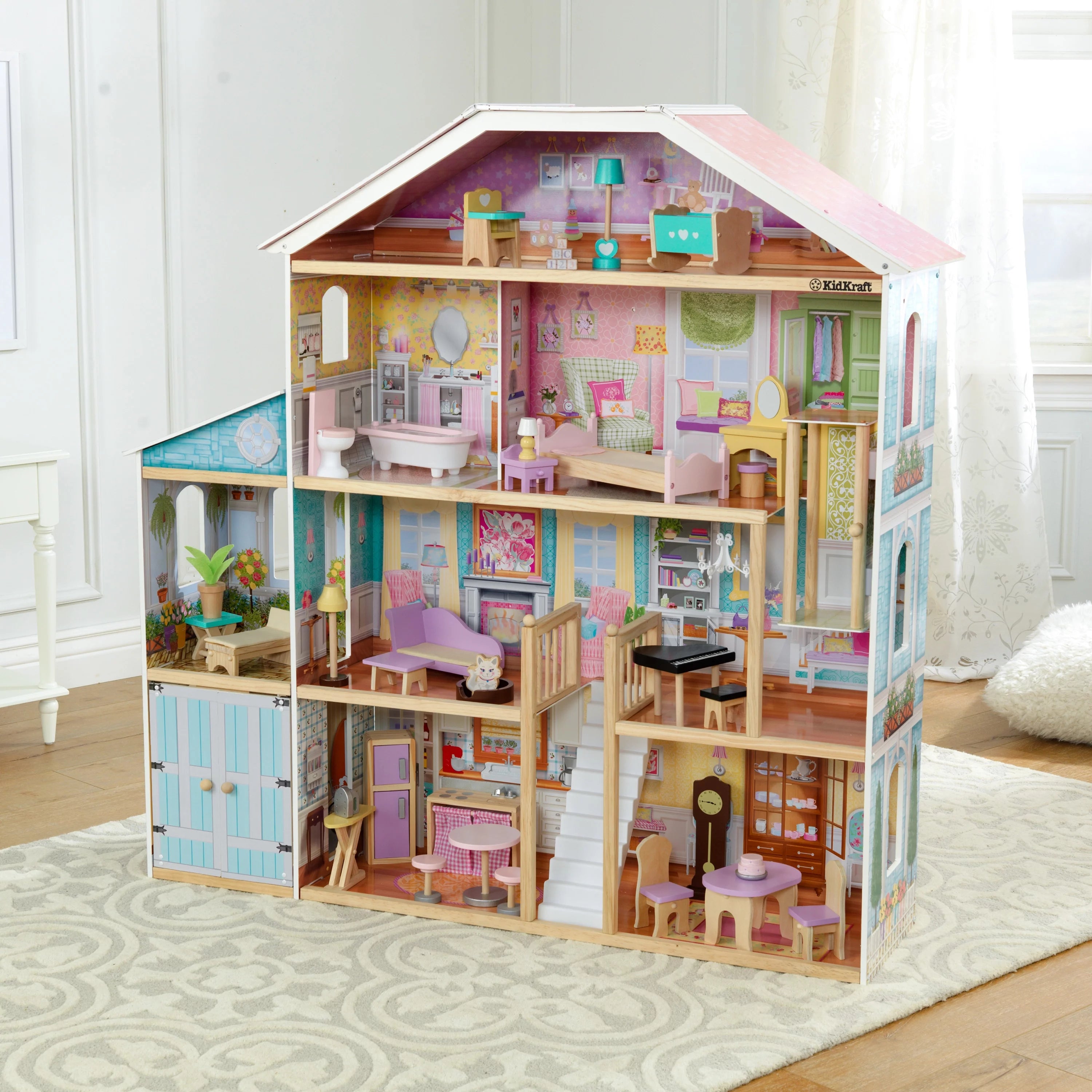 Casa de Muñecas de Madera KidKraft Grand View Mansion con 34 Accesorios, A partir de 3 años