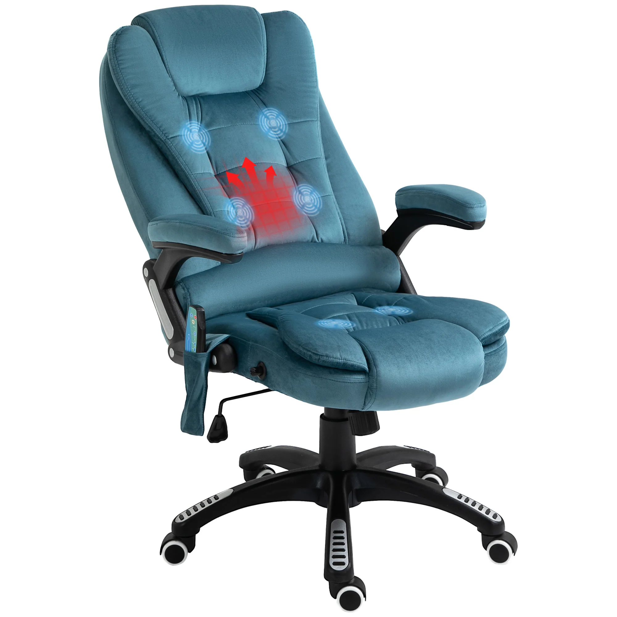 Silla de Oficina Ergonómica con Masaje de 6 Puntos y Calefacción en la Espalda, Tela Tipo Terciopelo, Azul