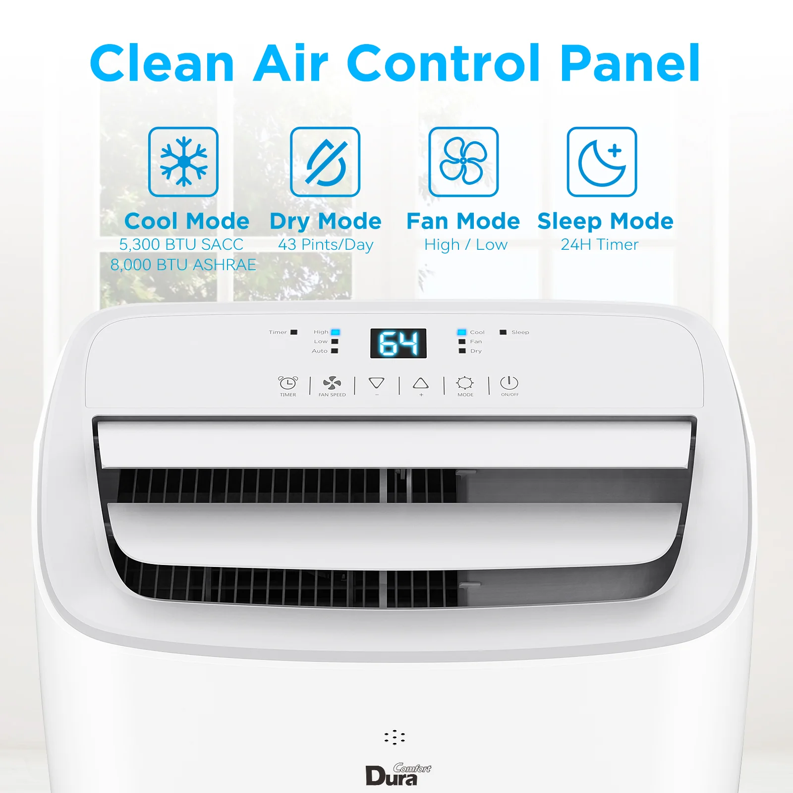 2025 Aire acondicionado portátil DuraComfort 3 en 1 – 8,000 BTU (ASHRAE) / 5,300 BTU (SACC) – Silencioso – Para habitaciones de hasta 200 pies²
