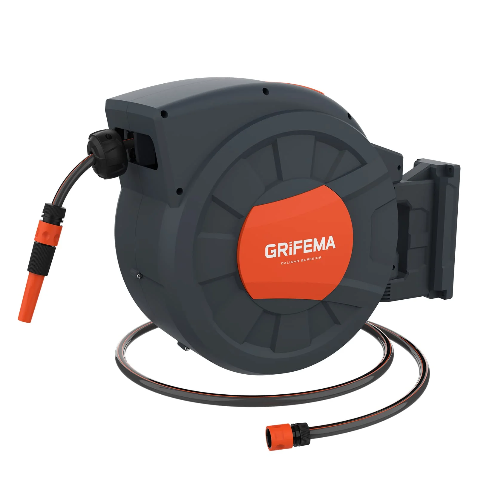2025 GRIFEMA G301-35 Carrete de manguera mural con manguera de 35 m + 2 m, caja giratoria 180°, enrollado automático con boquilla ajustable