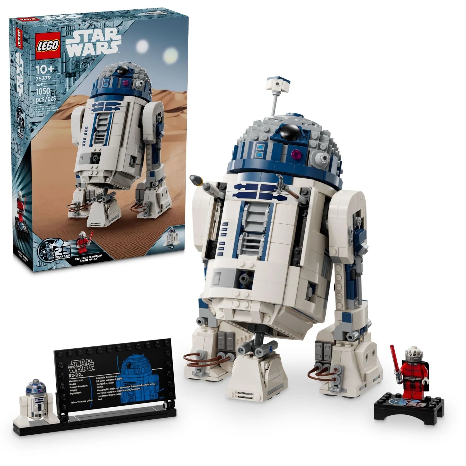 LEGO Star Wars Figura de Droid R2-D2 Construida con Ladrillos, Decoración Coleccionable para Habitación con Minifigura Exclusiva del 25º Aniversario de Darth Malak, Idea de Regalo Creativa para Niños o Fans de 10 años en adelante, 75379