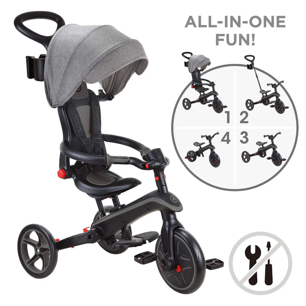 2025 Triciclo Plegable Globber EXPLORER 4 en 1 con Asa Parental