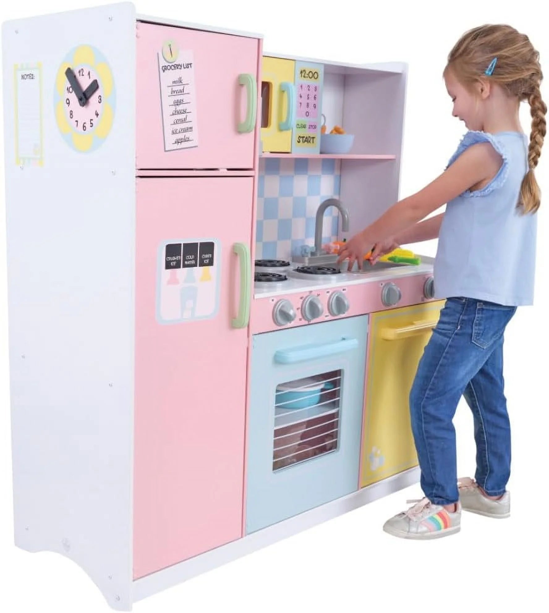 Cocina grande KidKraft de madera con perillas giratorias, puertas transparentes y teléfono de juguete, regalo para niños a partir de 3 años (42.30 x 17.60 x 43.00 pulgadas)
