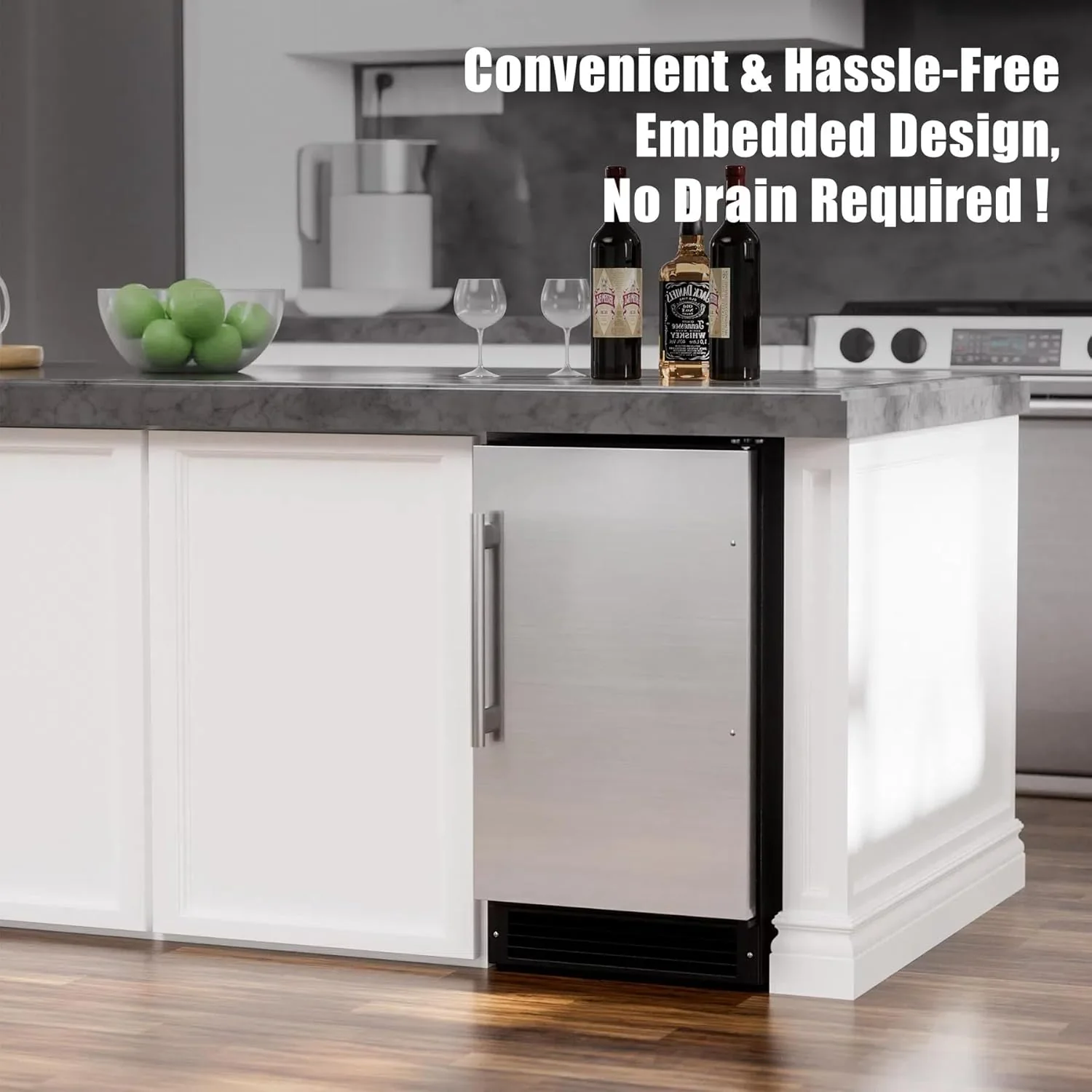 2025 COTLIN Máquina de Hielo Empotrable Sin Drenaje – Capacidad de 22 lb, Hielo en Forma de Media Luna, Acero Inoxidable, Uso Doméstico o Comercial, Certificada ETL