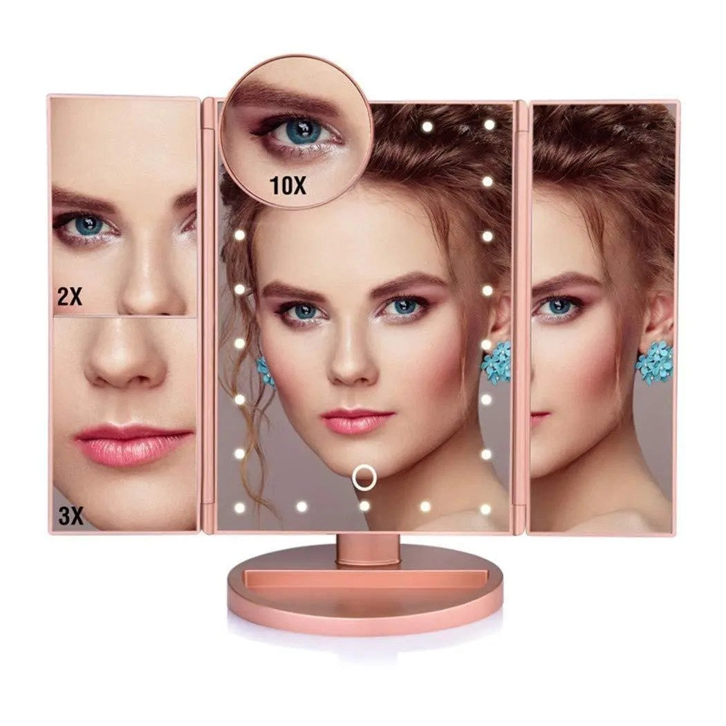 Espejo de Maquillaje Iluminado Espejo de Tocador Inteligente con Luces, 10X de Magnificación, Ajustable, 22 Luces LED