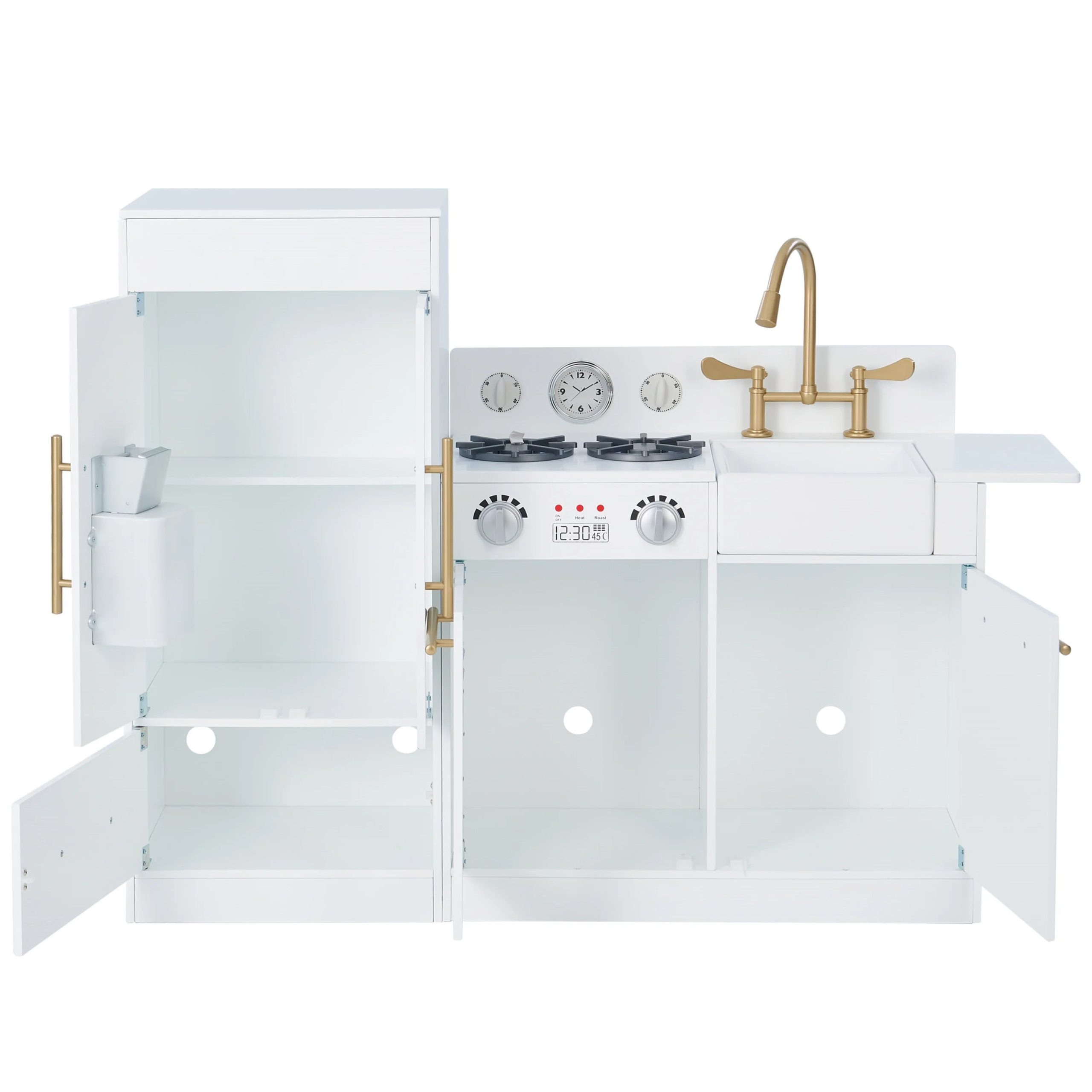 2025 Cocina Moderna para Niños Teamson Little Chef Charlotte con Refrigerador Independiente, Unidad de Cocina Separada y Características Interactivas, Blanca/Dorada