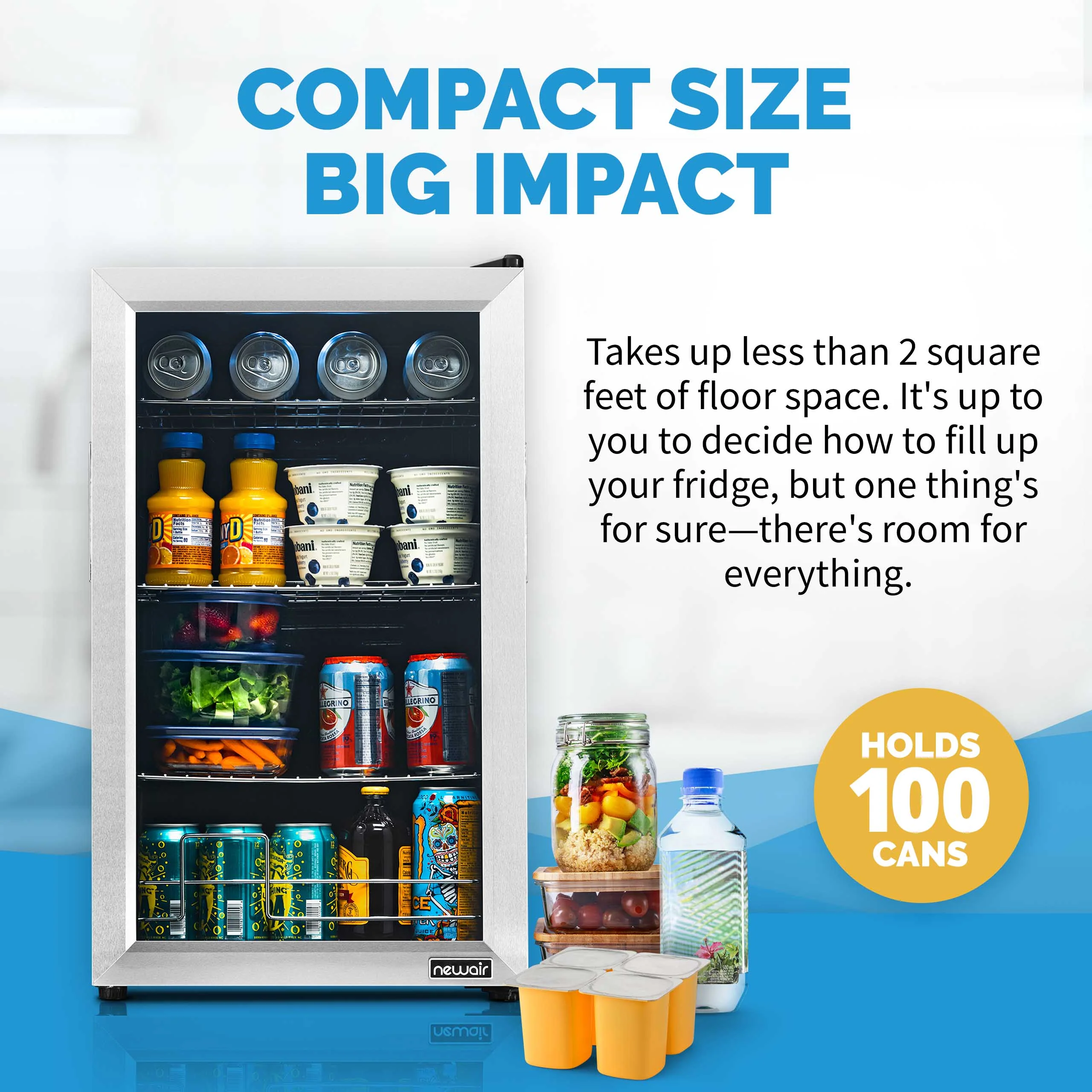 2025 Newair® Refrigerador de Bebidas Independiente de Acero Inoxidable – 100 Latas – 16,93”