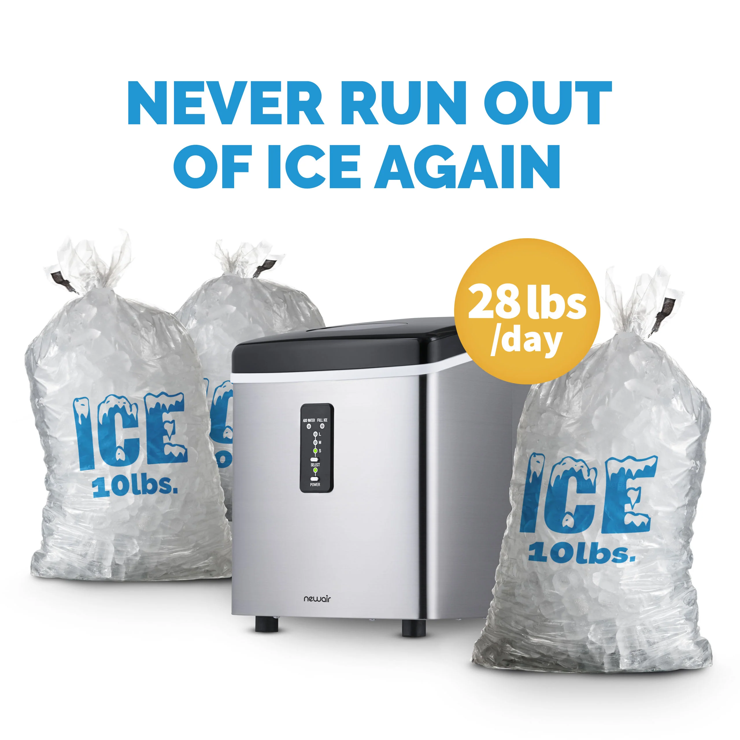 2025 Máquina de Hielo de Encimera Newair® – Cubos de Hielo en Forma de Bala