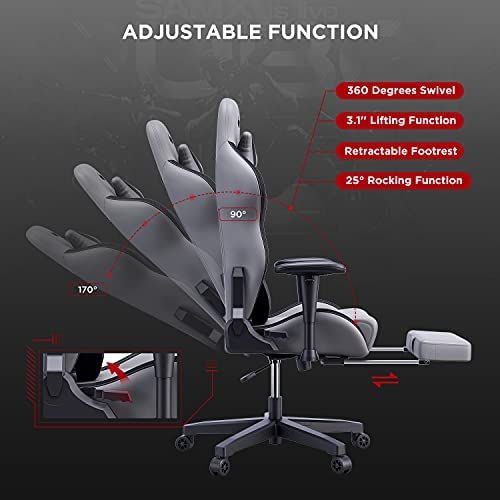 AutoFull Escritorio de Juego y Silla de Oficina con Soporte Lumbar Ergonómico, Estilo Racing, Cuero PU, Silla de Tarea Giratoria Ajustable de Espalda Alta para PC