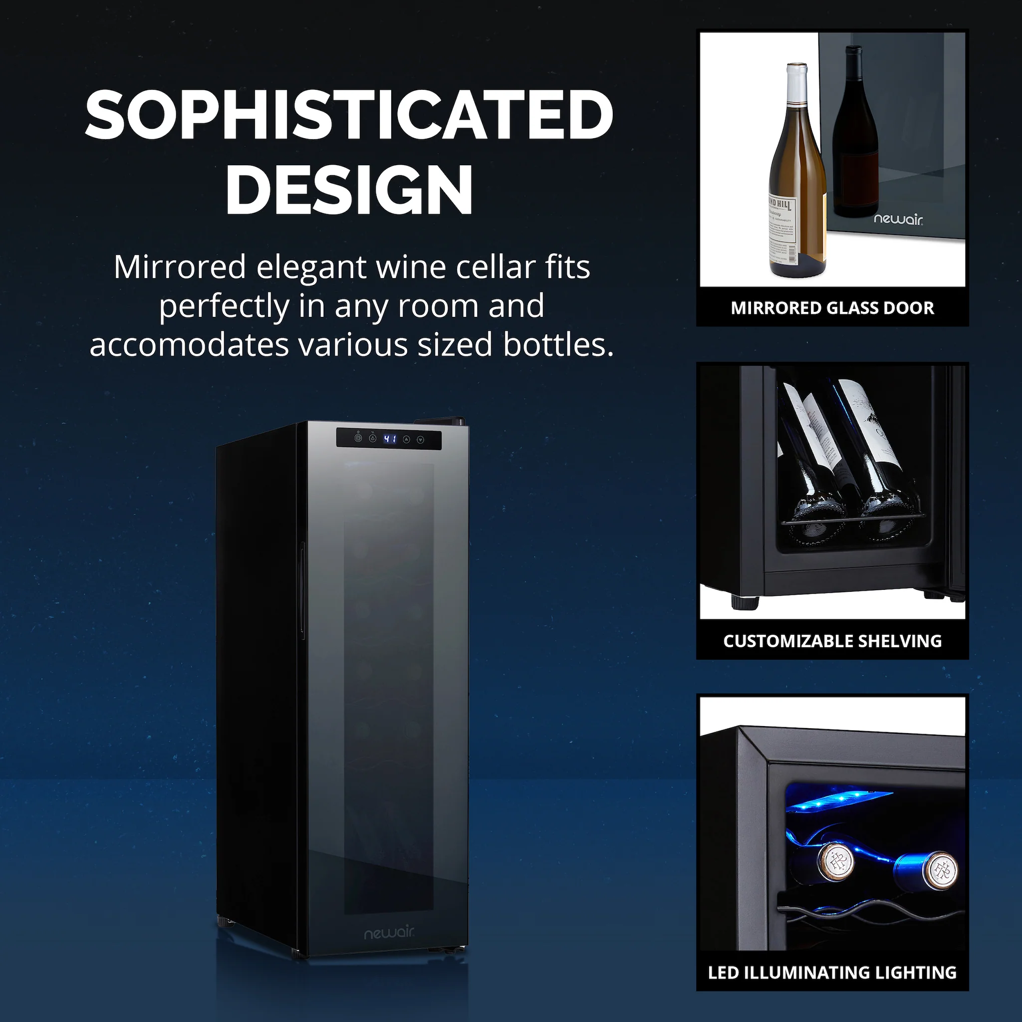 2025 Refrigerador de Vinos Independiente Newair® Negro – 12 Botellas – 13,6