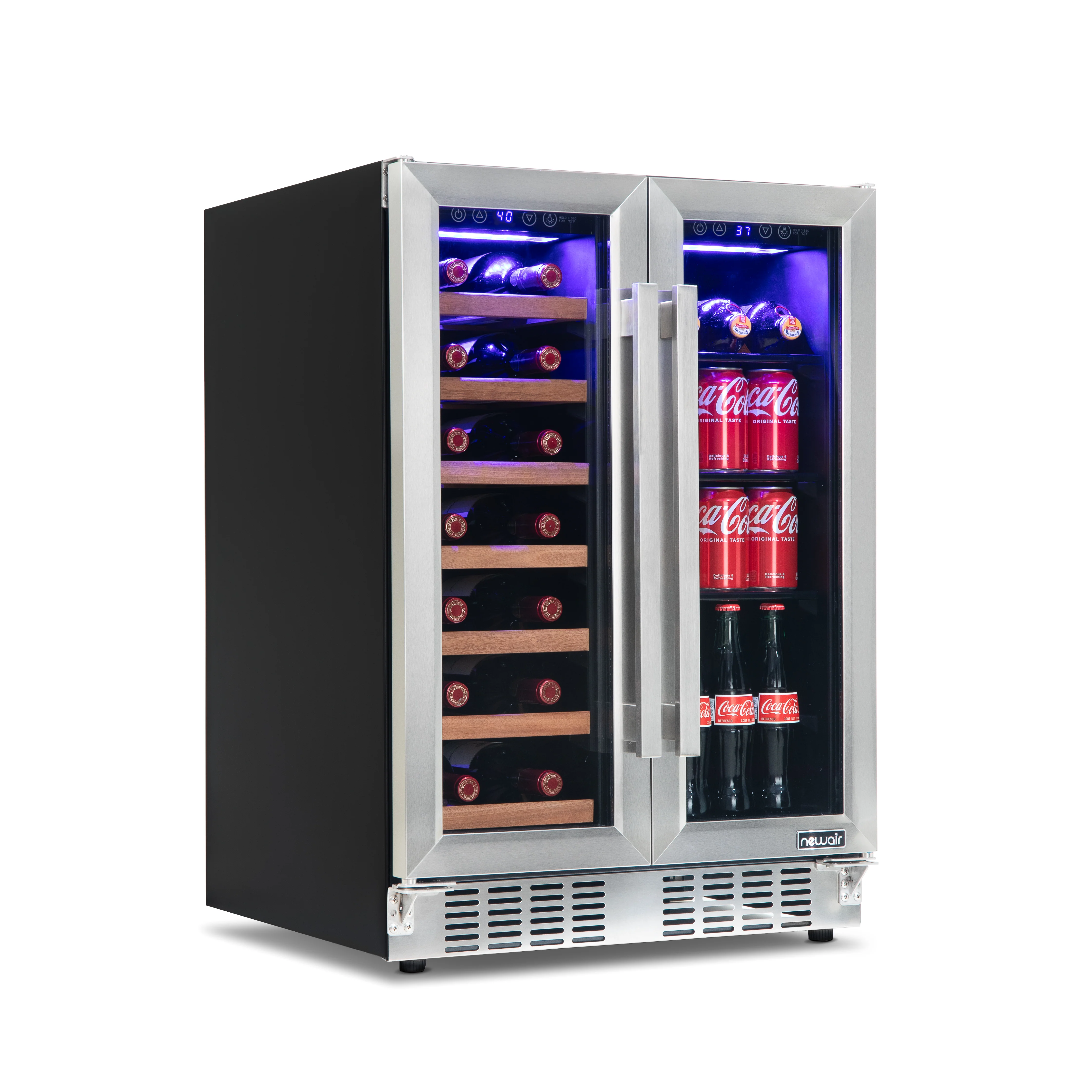 2025 Refrigerador para Vinos y Bebidas Newair – Doble Zona con Puertas Francesas (24 pulgadas)