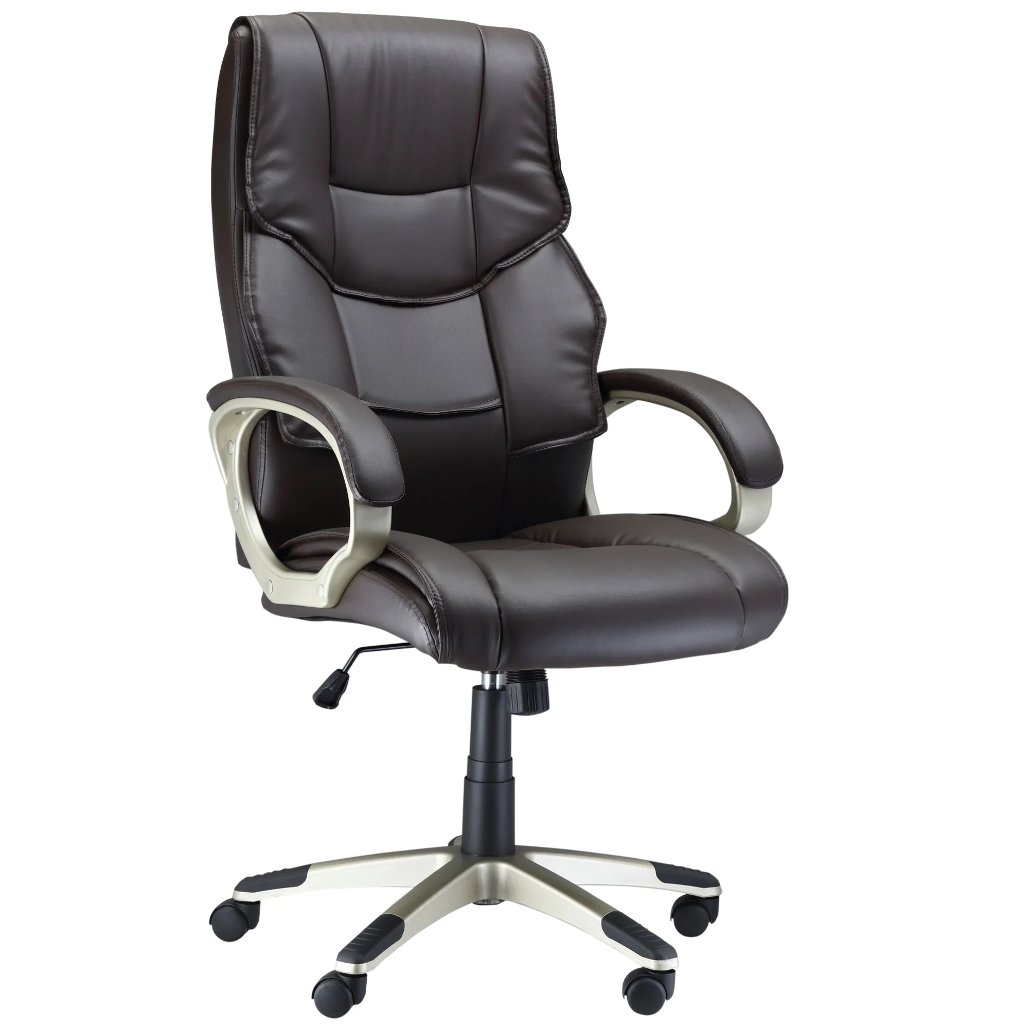 Silla de Oficina con Respaldo Alto, Sillón Giratorio de Cuero Sintético con Altura Ajustable, Marrón
