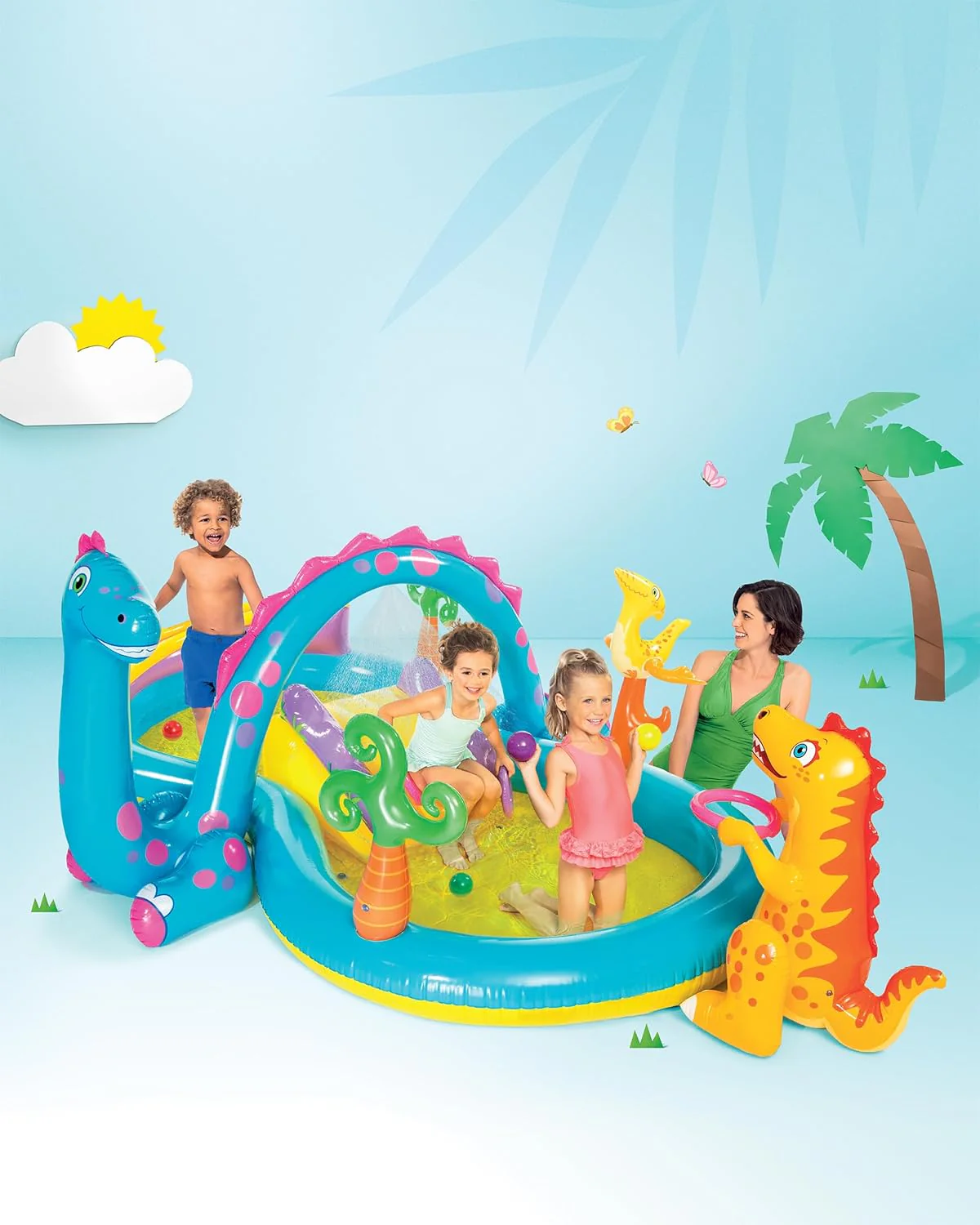 Intex Área de Juego Inflable Jungle Adventure – Piscina con Tobogán y Juegos de Agua para Niños