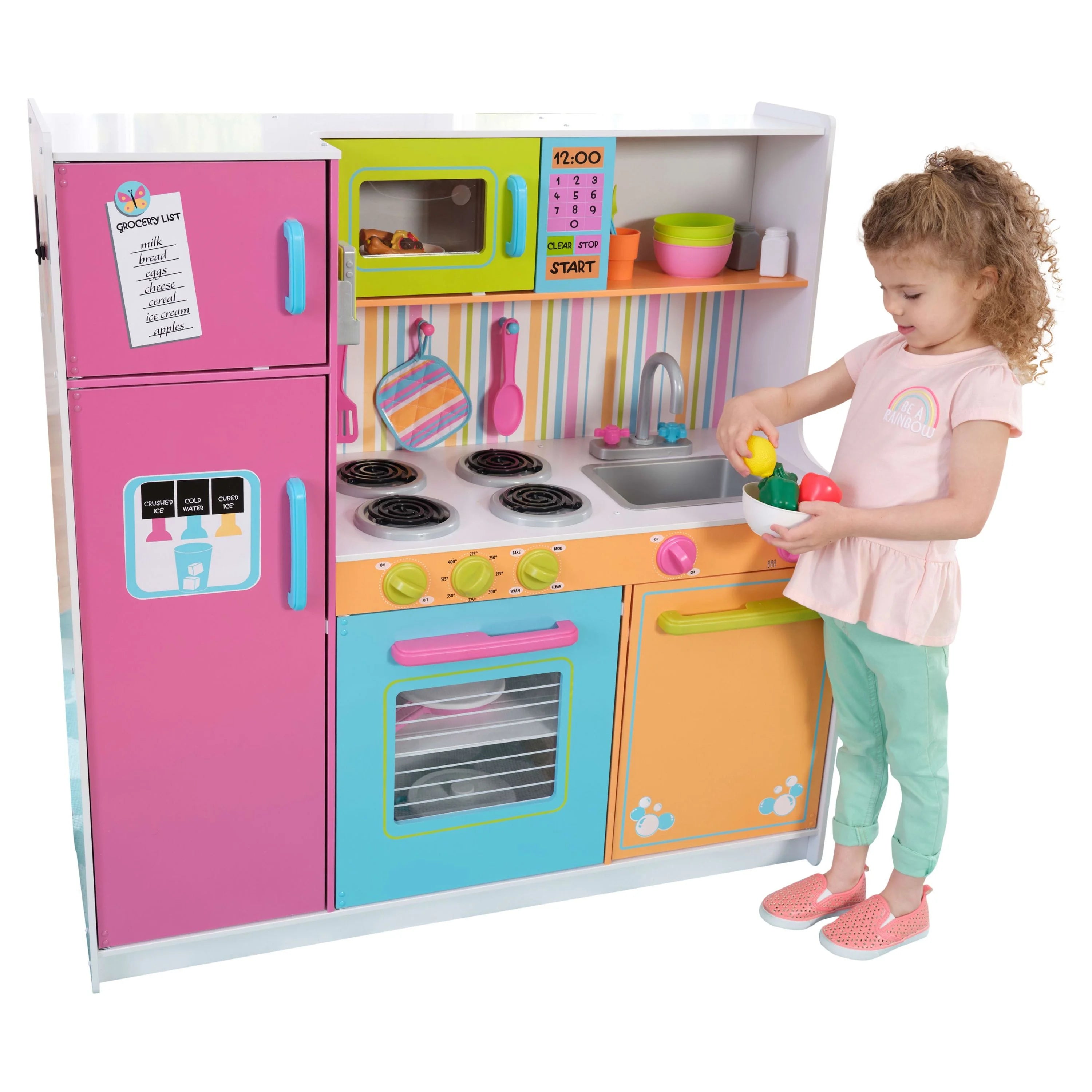 KidKraft Cocina de Juguete de Madera Deluxe Grande y Brillante para Niños, Colores Neón