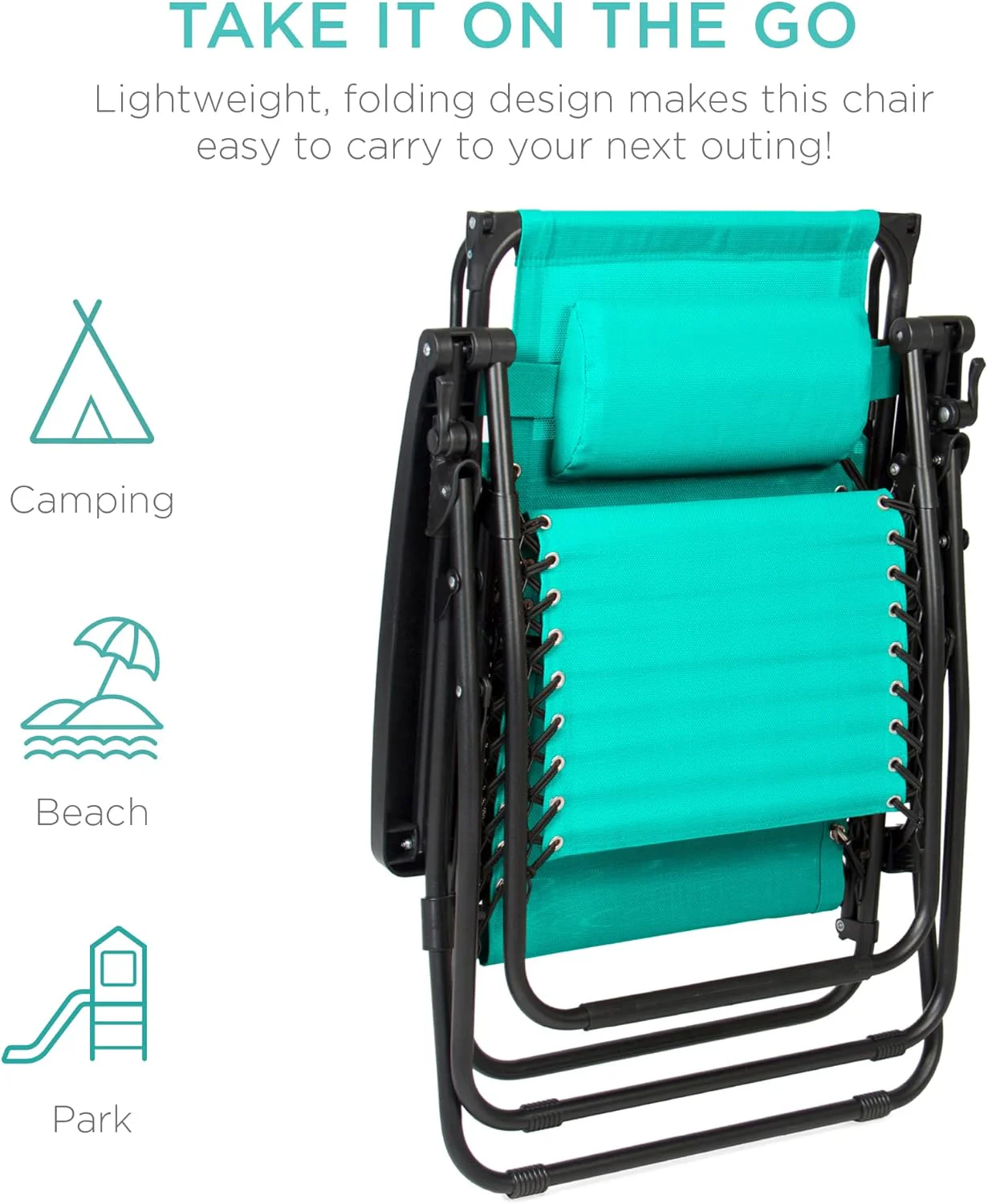 Best Choice Products – Silla Reclinable de Patio con Gravedad Cero, Ajustable y Plegable para Exteriores con Dosel, Almohada Cervical y Bandeja Lateral, Textileno – Azul Pavo Real